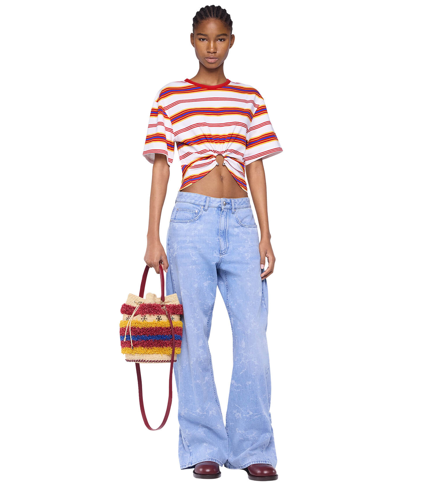 RABANNE Cropped T-Shirt In Cotton Stripe Pattern