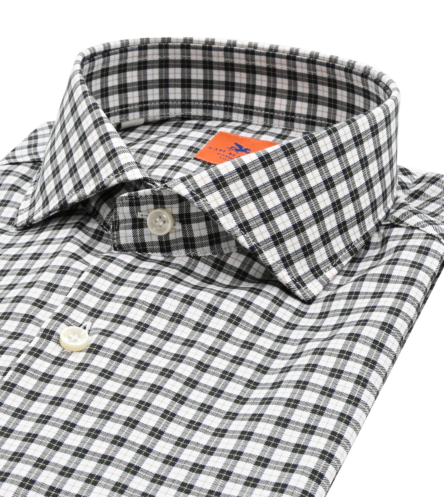 SAM MALOUF ORANGE LABEL Plaid Sport Shirt Green Beige.
