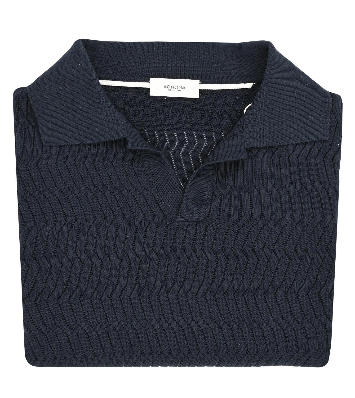 AGNONA Geometric Open Knit Johnny Collar Polo
