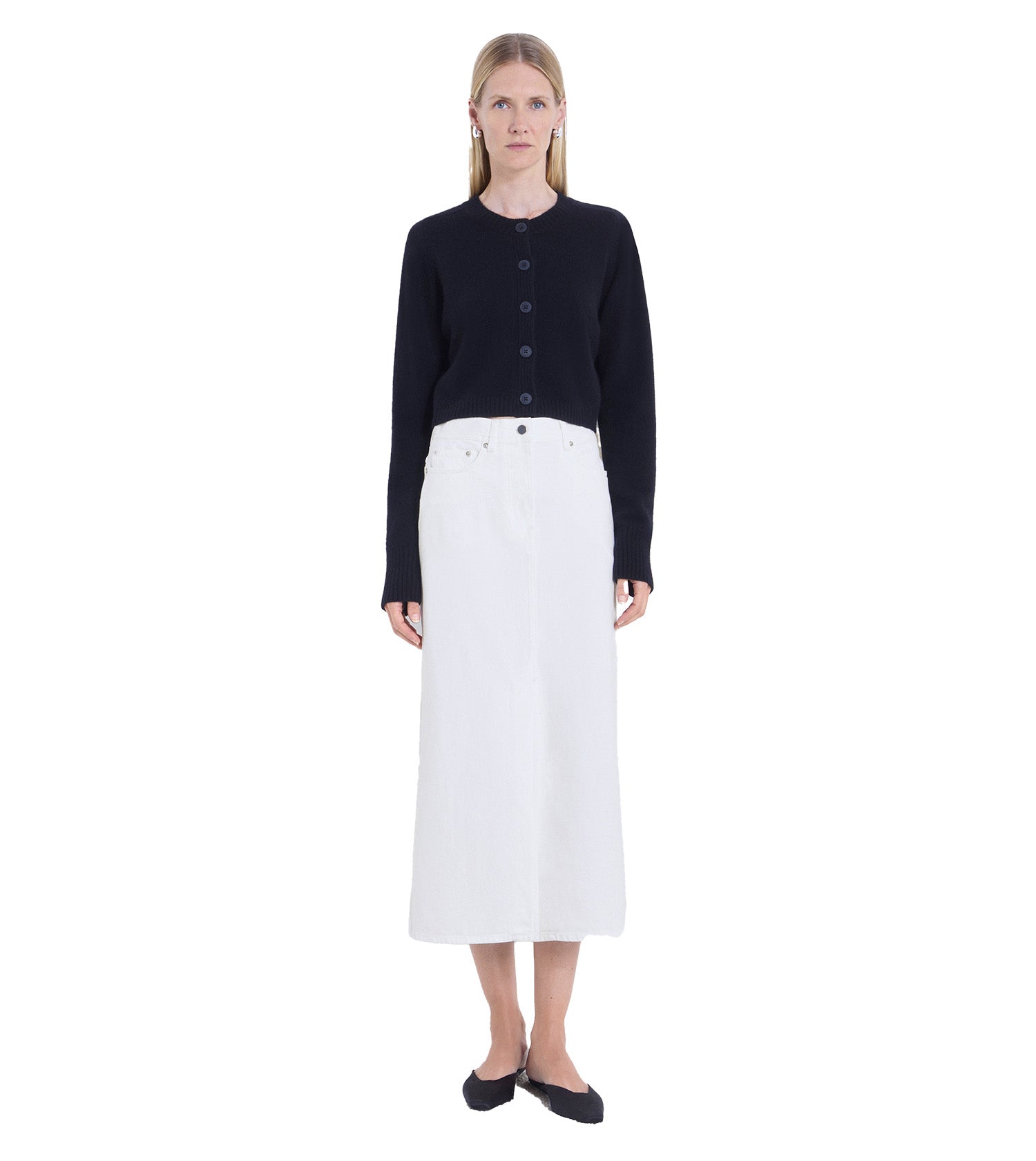 LOULOU STUDIO Rona Organic Denim Midi Skirt