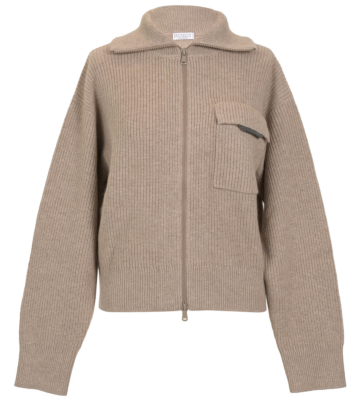 BRUNELLO CUCINELLI Cashmere Zip up Cropped Cardigan With Monili Flap Pocket Sweater