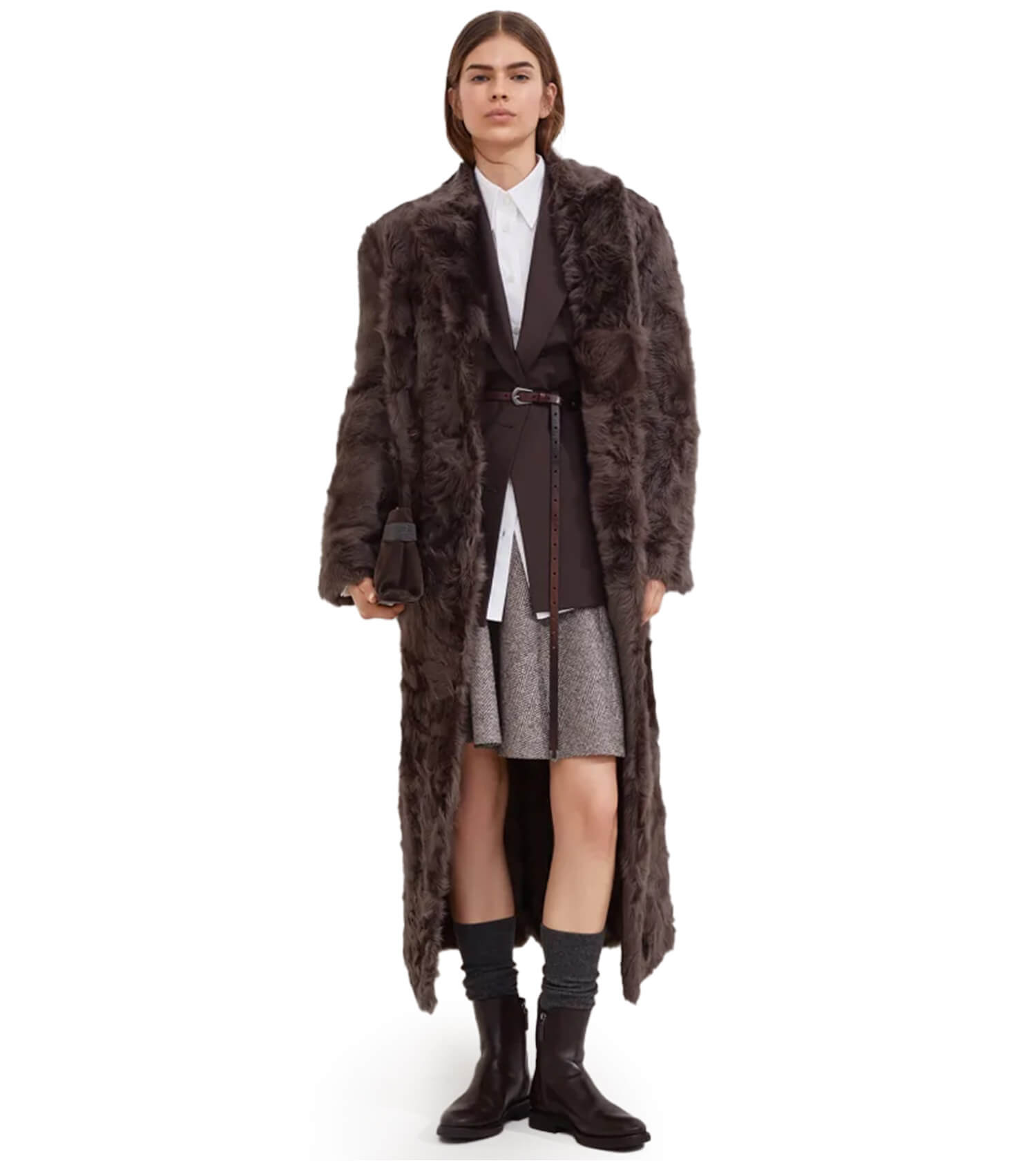 BRUNELLO CUCINELLI Virgin Wool Herringbone Tweed Mini Circle Skirt