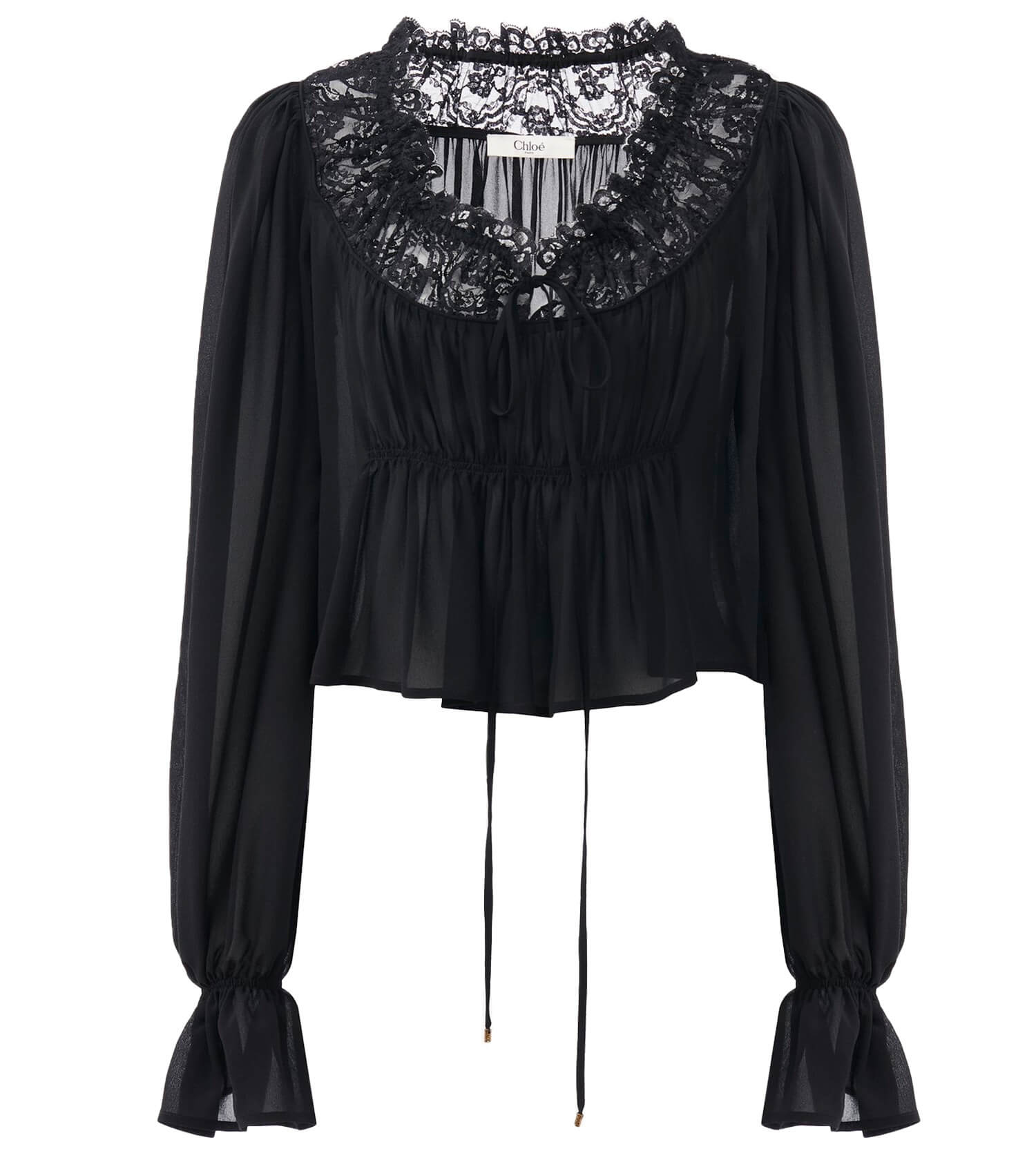 CHLOÉ Lace Ruffle Black Top