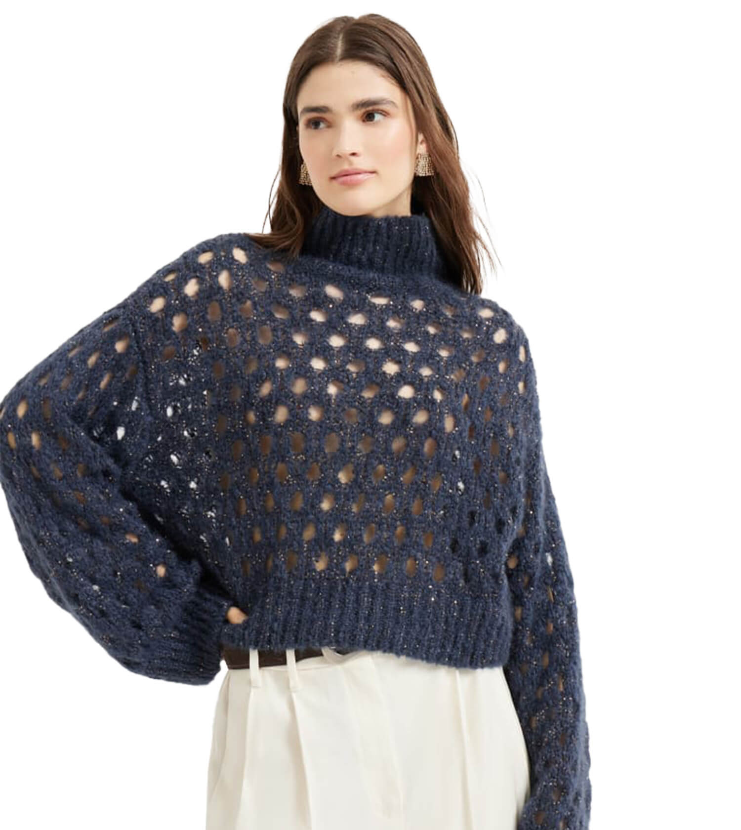 BRUNELLO CUCINELLI Wool Mohair Bright And Light Long Sleeve Turtle Neck Pullover Knit Paillettes