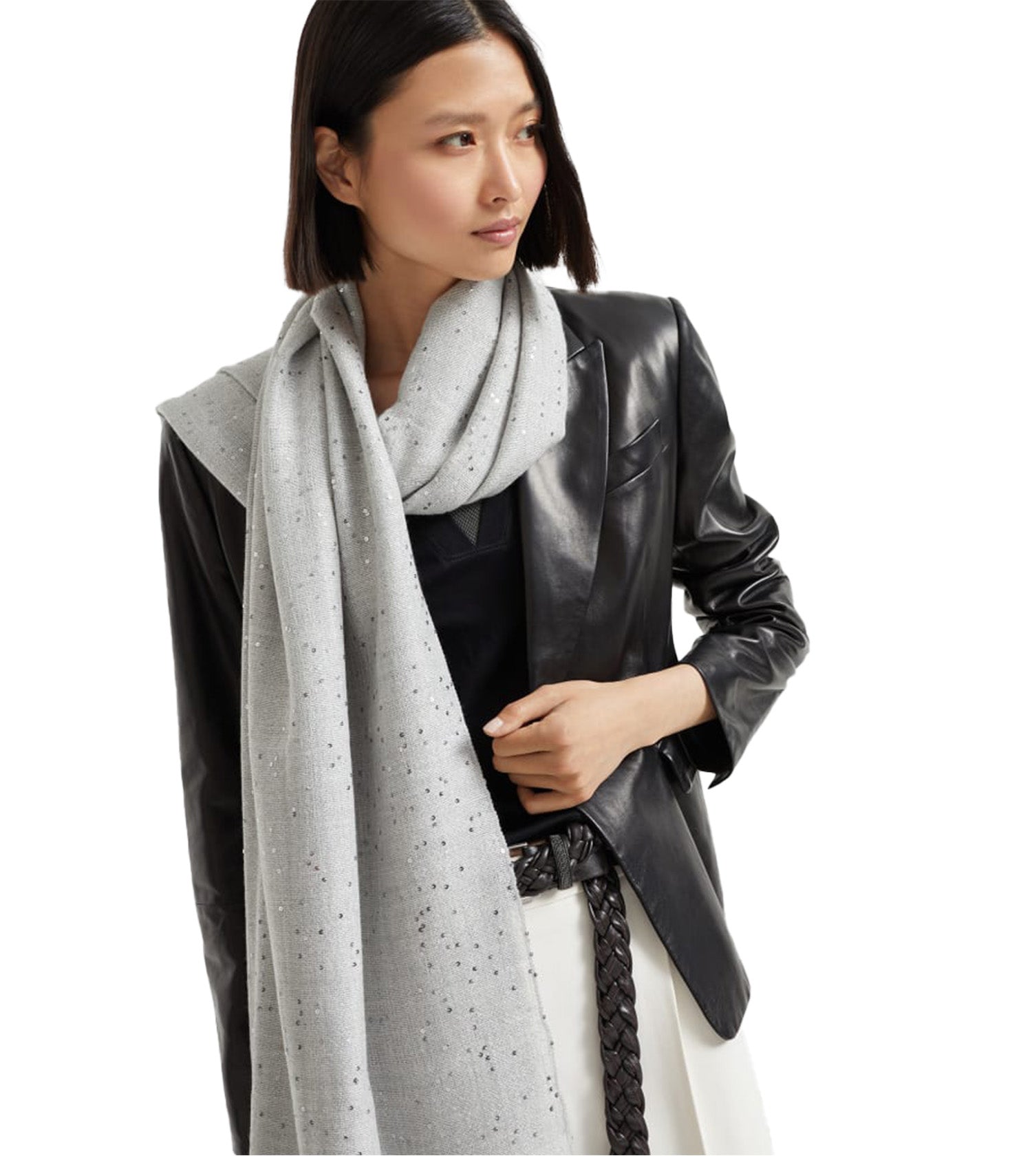 BRUNELLO CUCINELLI Linen Silk Micro Paillette Scarf