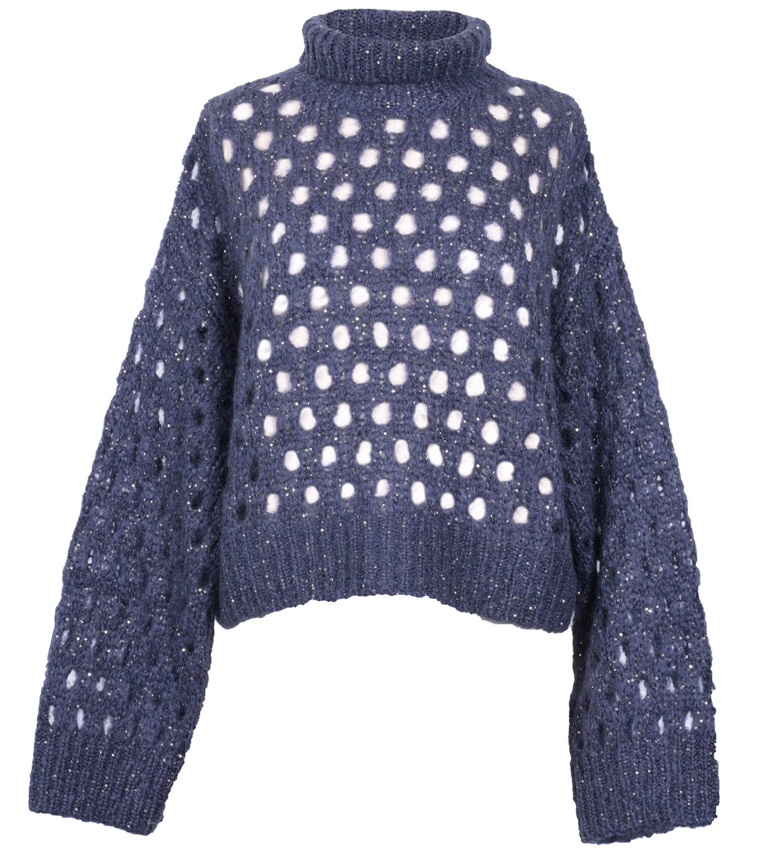 BRUNELLO CUCINELLI Wool Mohair Bright And Light Long Sleeve Turtle Neck Pullover Knit Paillettes