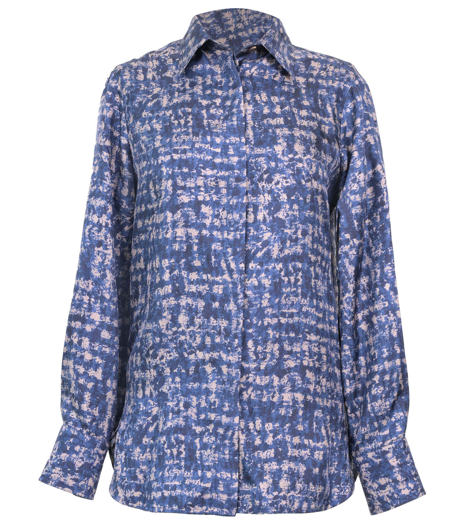 KITON Blue Geometric Printed Silk Blouse With Belt