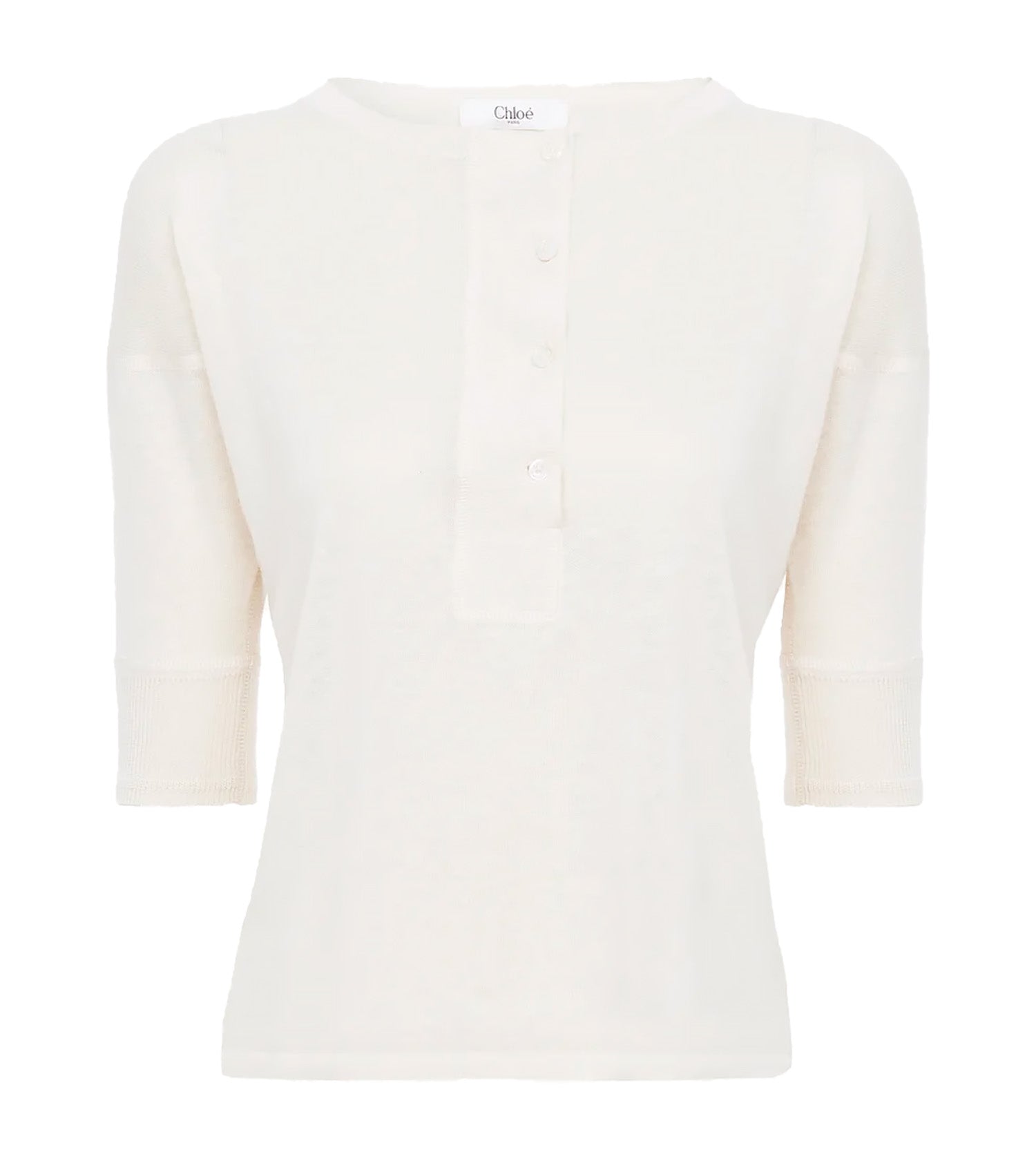 CHLOÉ Linen/Silk Fine Flame Knit 3/4 Sleeve Henley Sweater