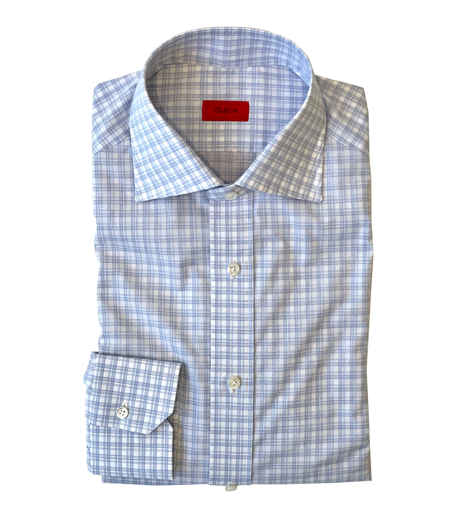 ISAIA White with Light Blue Check Shirt