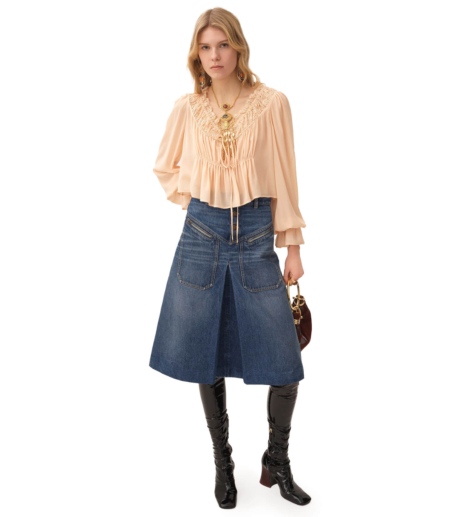 CHLOÉ Denim Front Zipper Skirt