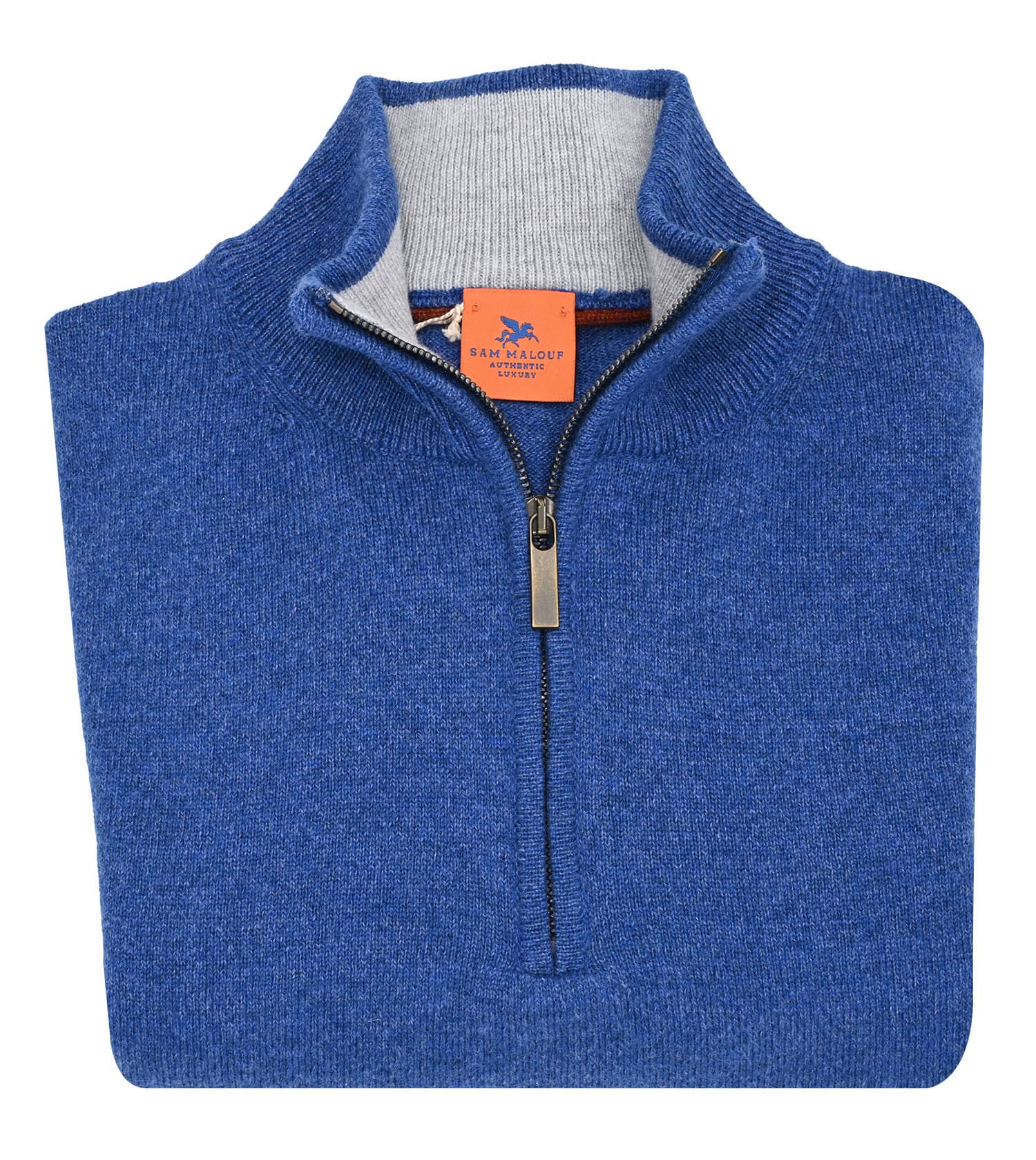 SAM MALOUF ORANGE LABEL 1/4 Blue Zip Sweater