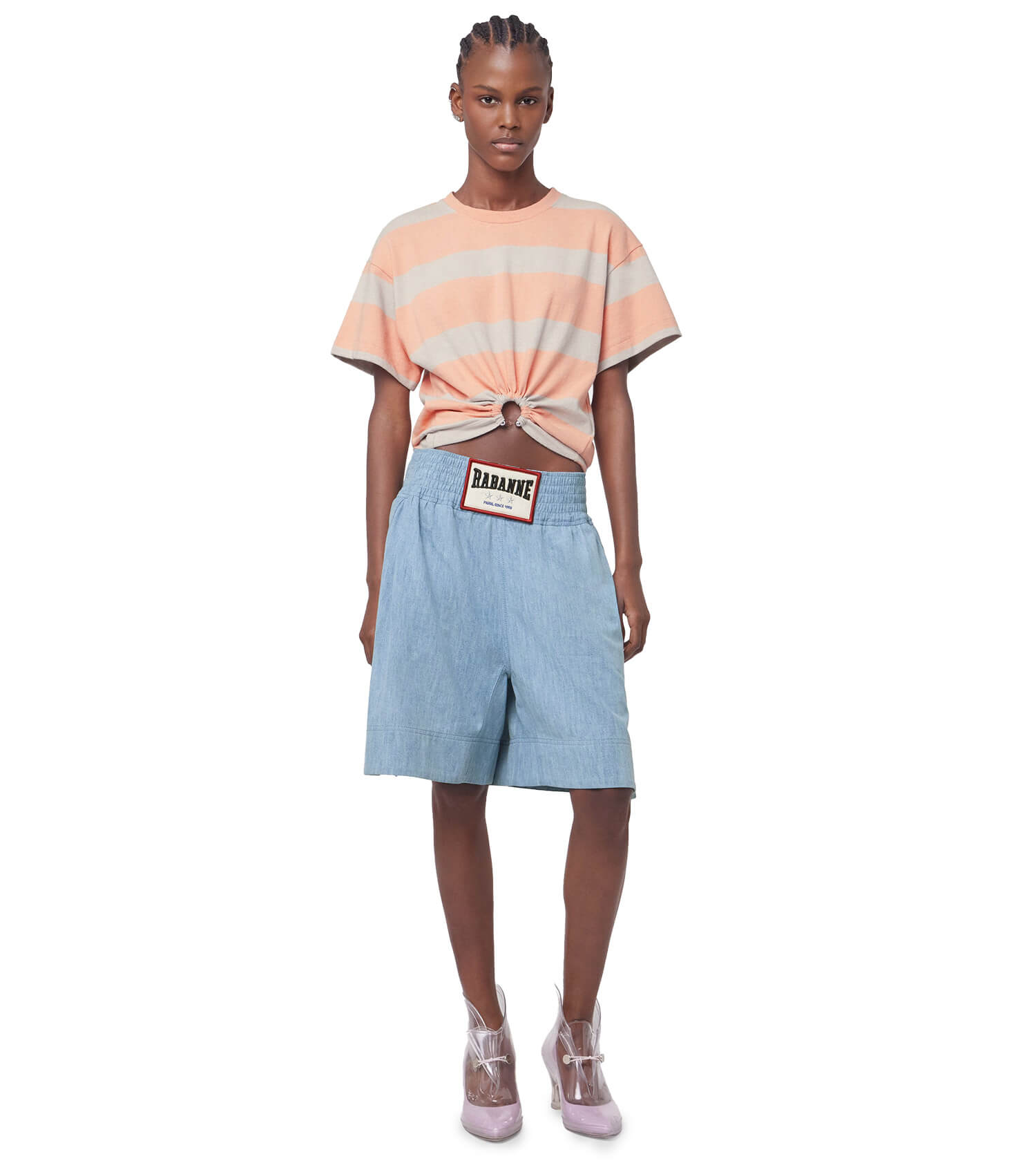 RABANNE Haut Tee Shirt Stripe Peach Grey