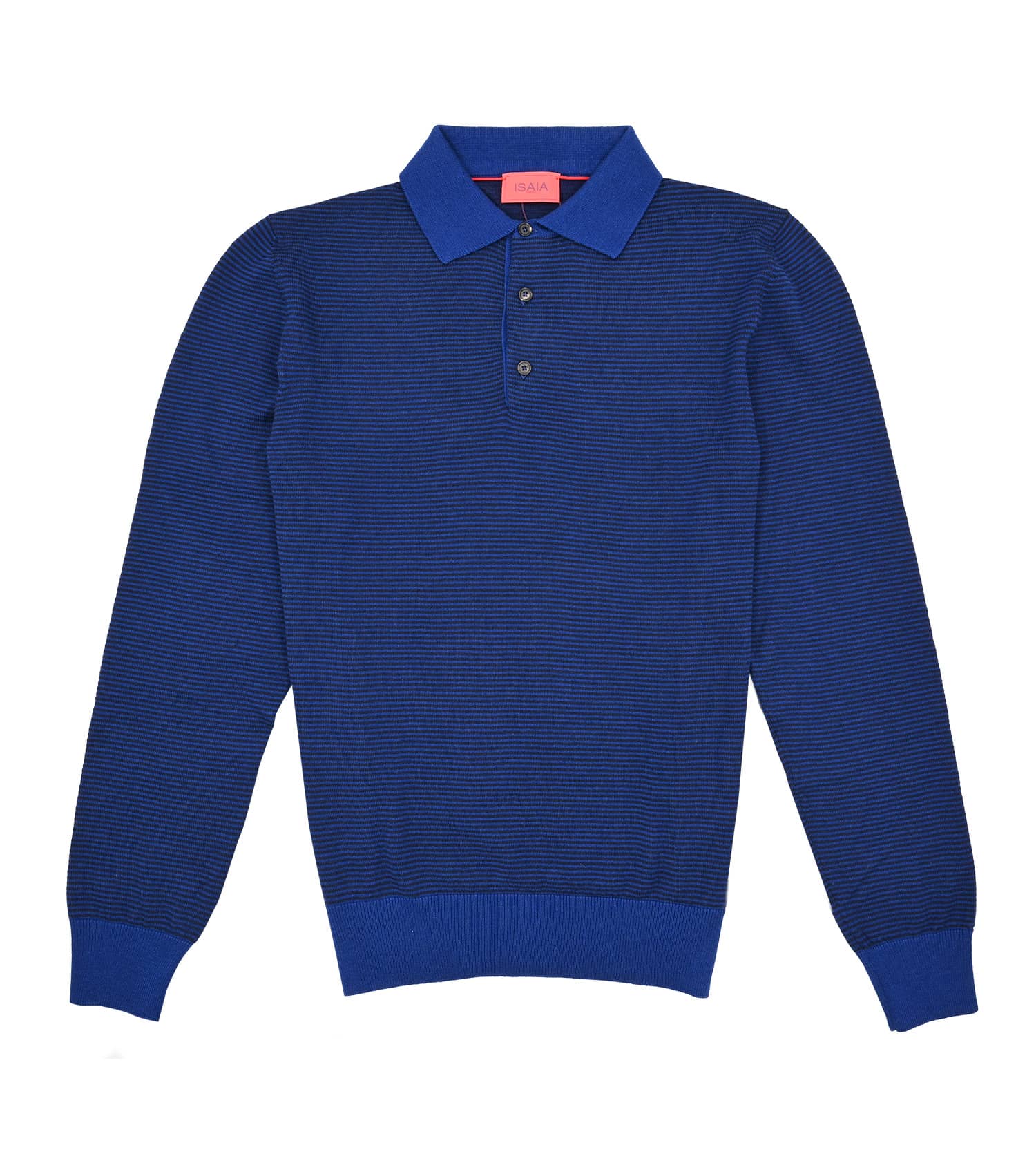 ISAIA Wool/Silk/Cashmere Striped Long Sleeve Polo
