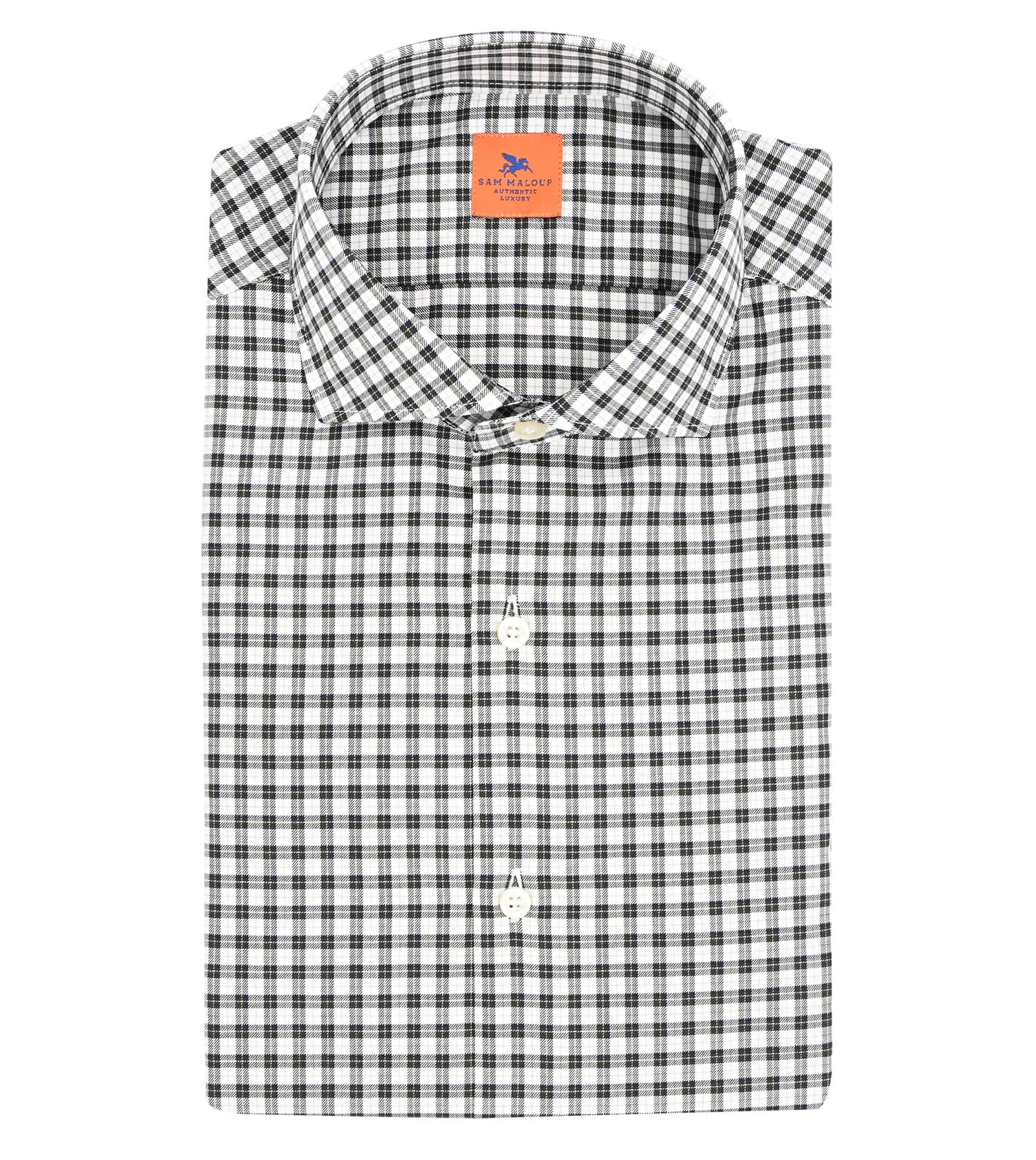SAM MALOUF ORANGE LABEL Plaid Sport Shirt Green Beige.