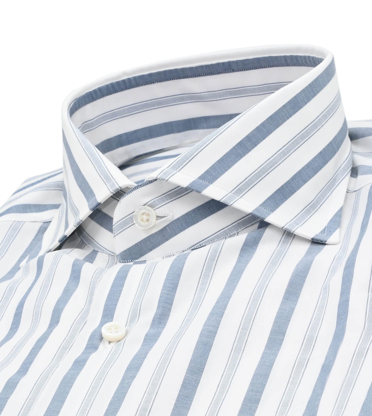ISAIA White Ground with Blue Track Stripe Dress Shirt