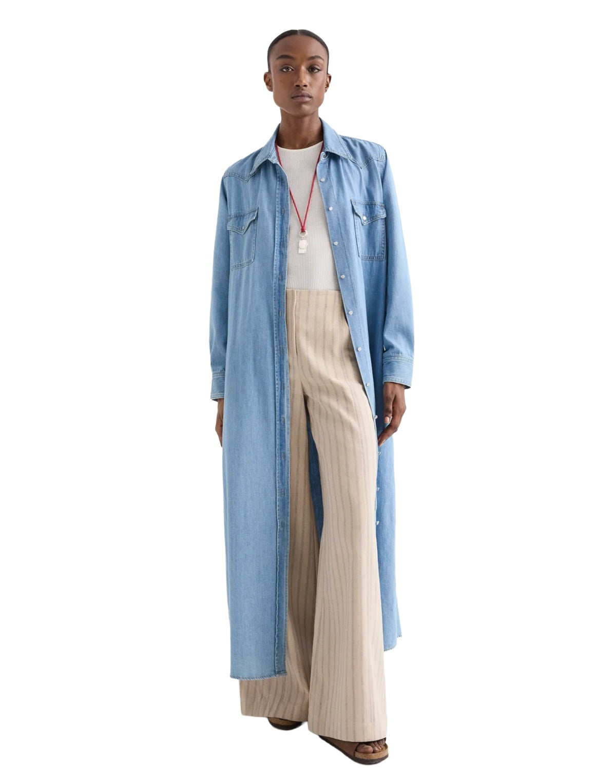 TWP Women's Cowboy Maxi Dress With Snaps in Denim - Newport