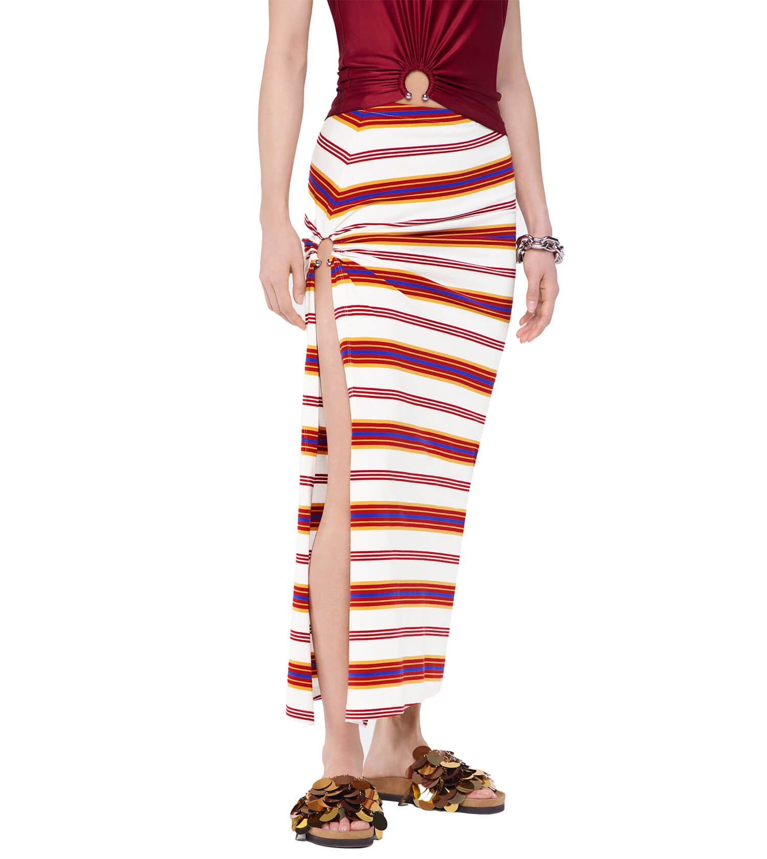 RABANNE Draped Long Skirt In Jersey Stripe Pattern