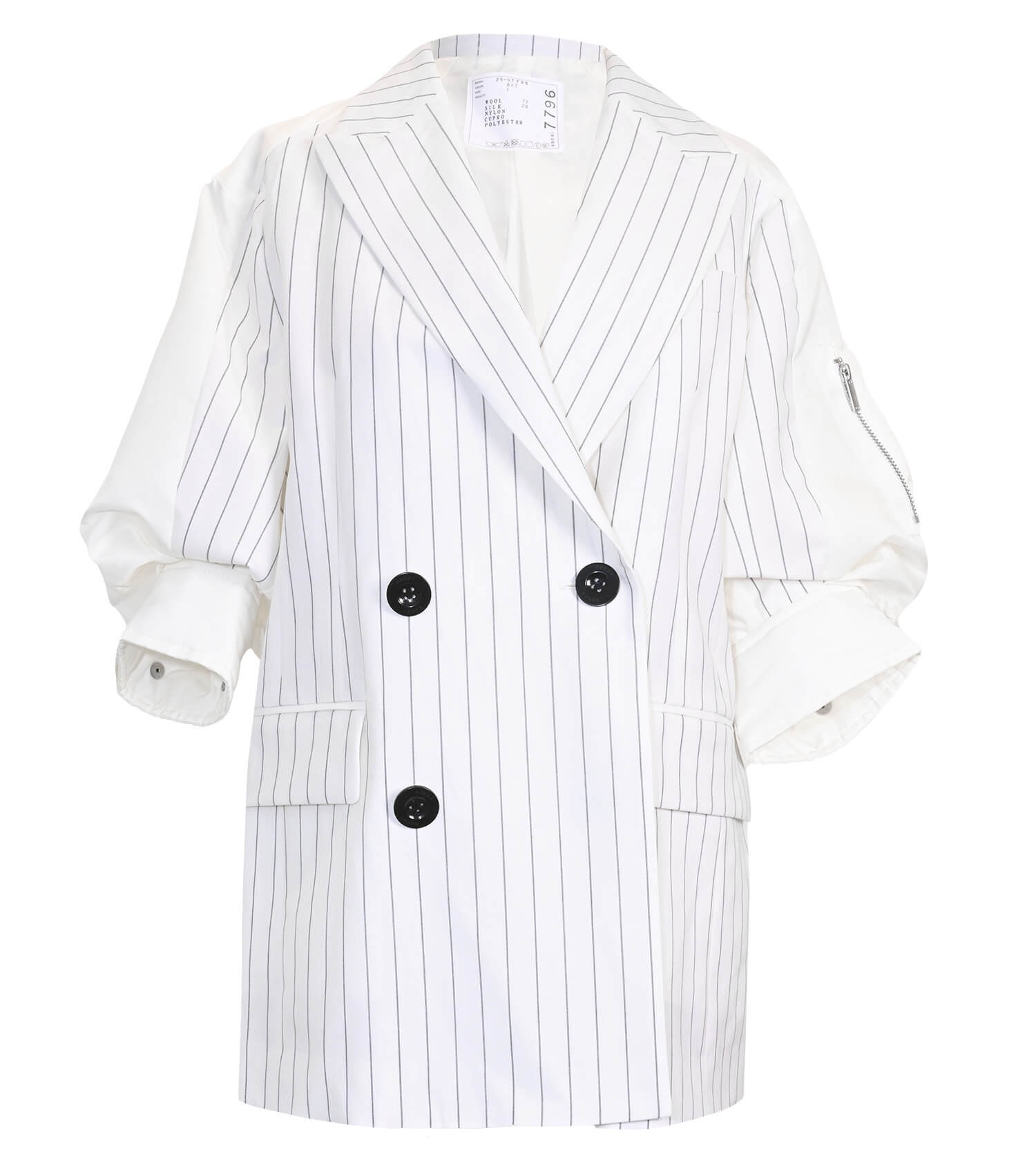 SACAI Wool Silk Suiting x Nylon Twill Jacket With Stripe Pattern
