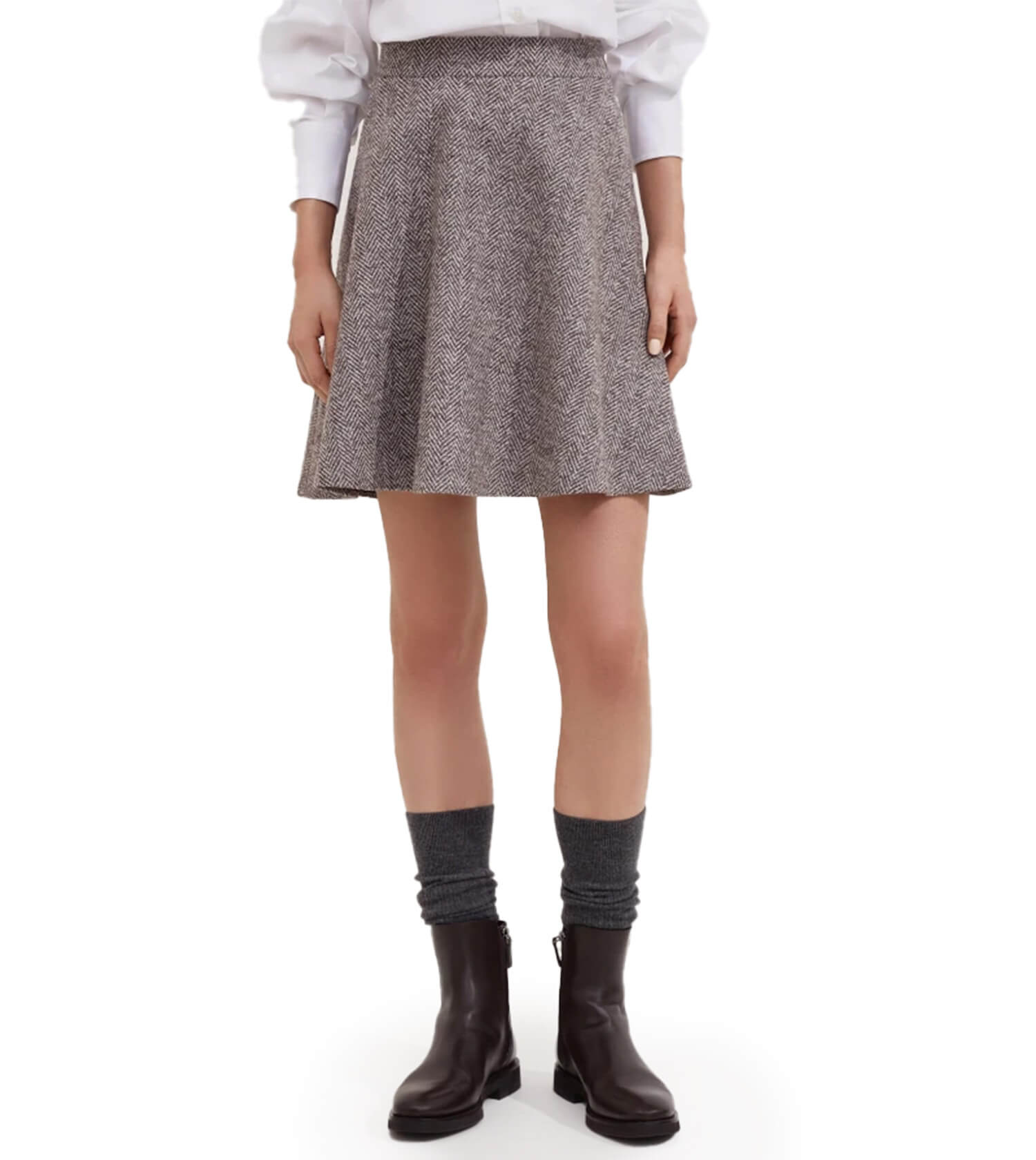 BRUNELLO CUCINELLI Virgin Wool Herringbone Tweed Mini Circle Skirt