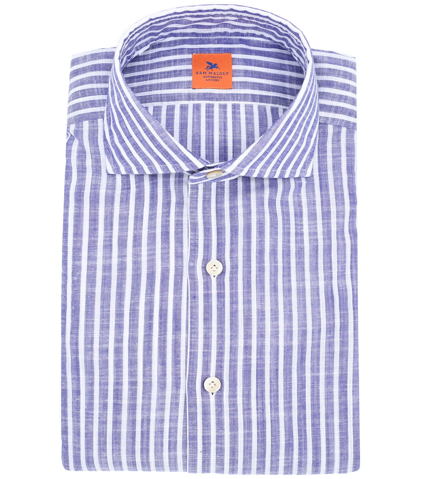 SAM MALOUF ORANGE LABEL Long Sleeve Linen Bengal Stipe Sport Shirt