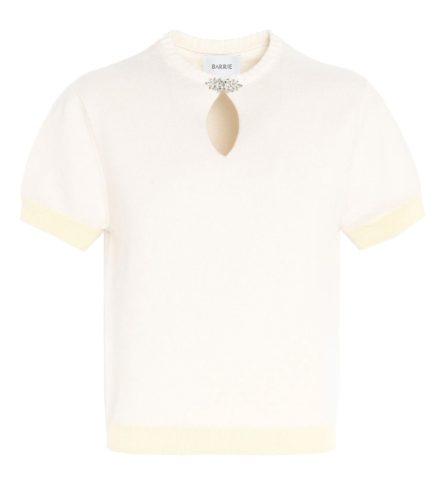 White blouse with yellow accents on a white background