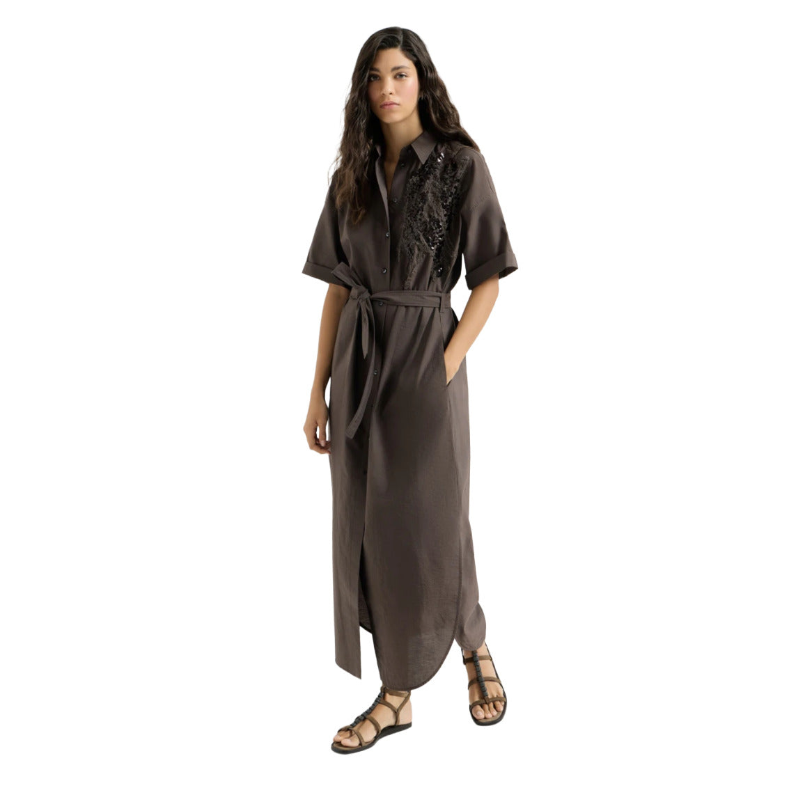 brunello cucinelli shirt dress Fluid twill shirt dress for Woman in Wine
