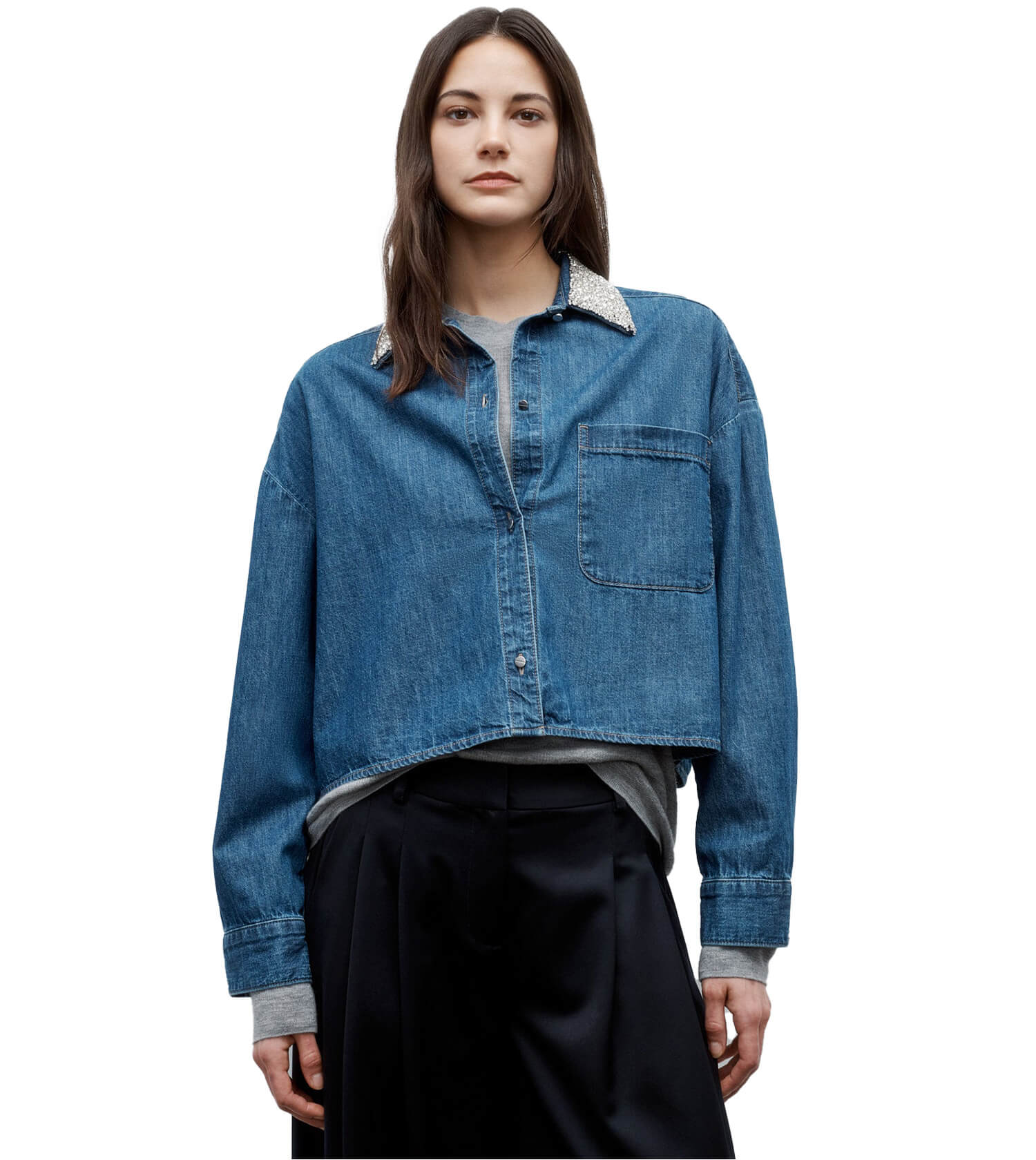 TWP My Ex's Denim Shirt with Crystal Collar