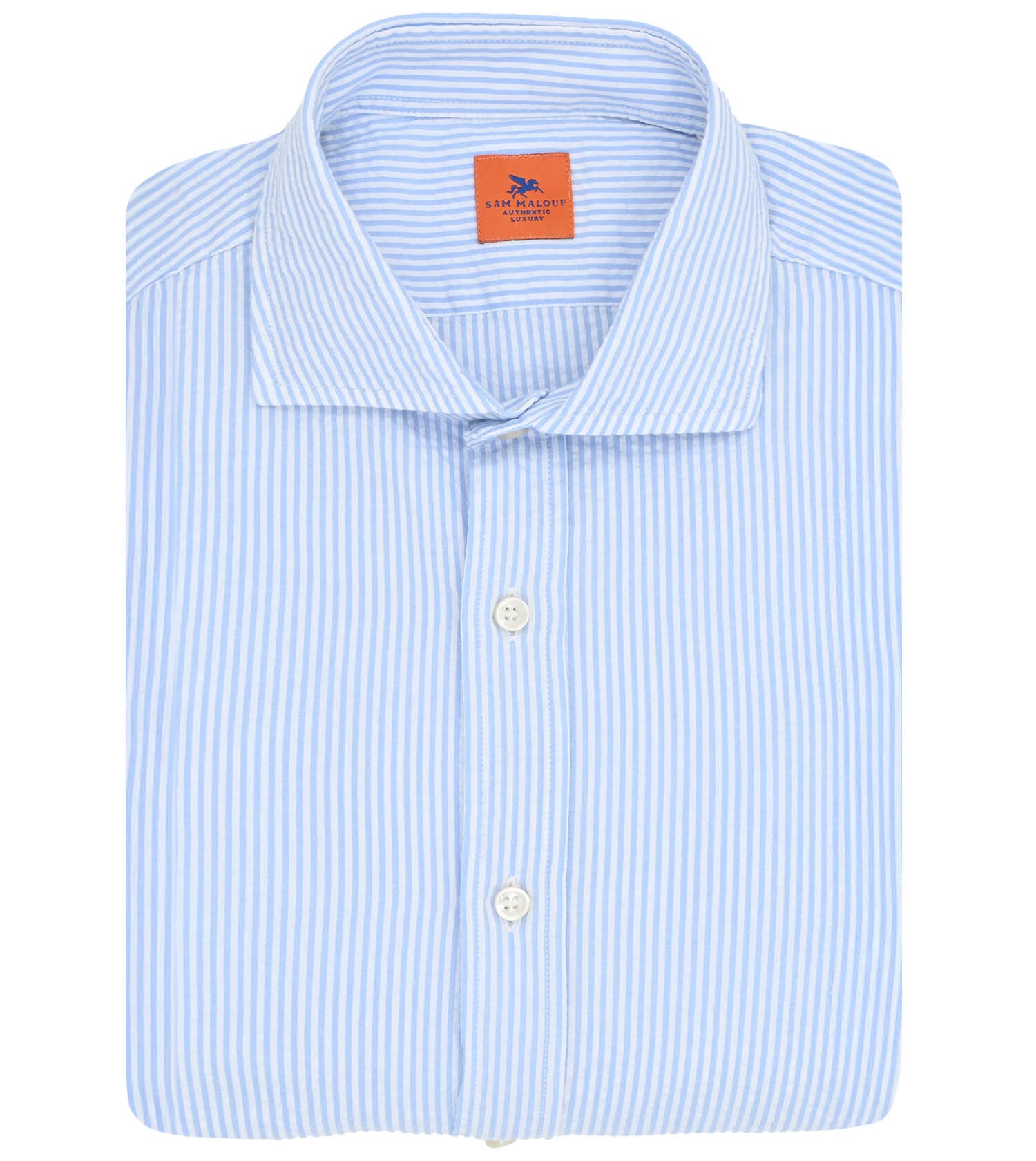 SAM MALOUF Orange Label Stripe Seersucker Long Sleeve Sport Shirt
