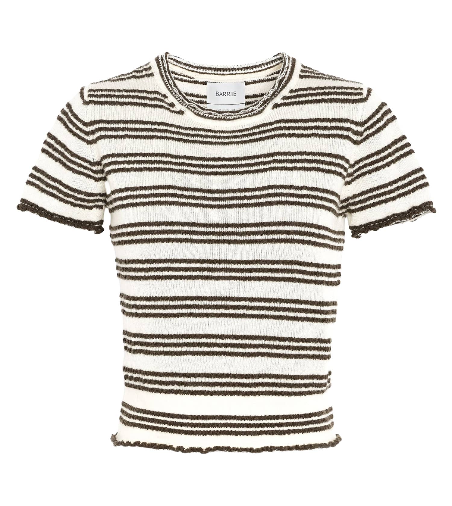 BARRIE Short Sleeve Cashmere and Cotton Striped Knit
