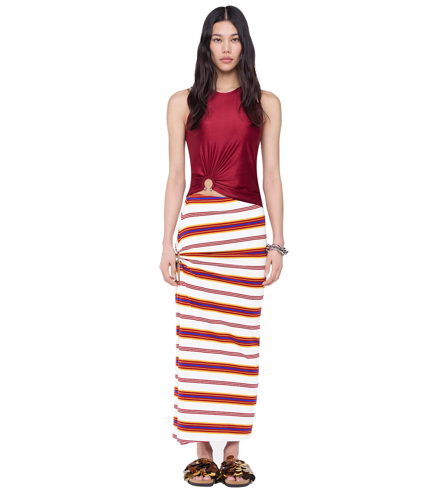 RABANNE Draped Long Skirt In Jersey Stripe Pattern