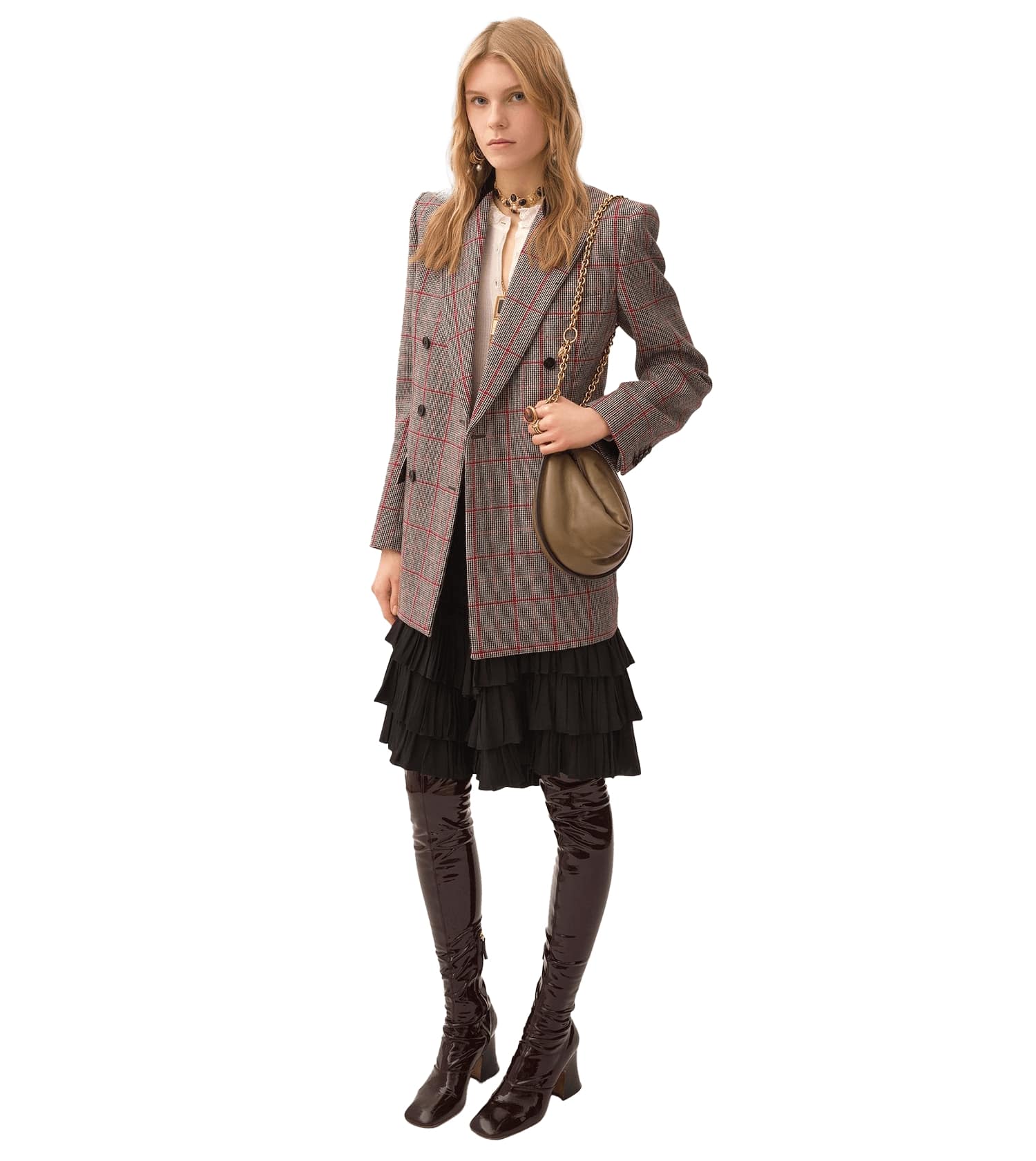 CHLOÉ Double-breasted tailored jacket in wool check