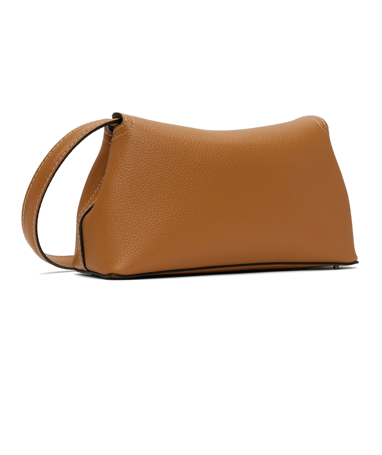 Brown leather handbag on a white background
