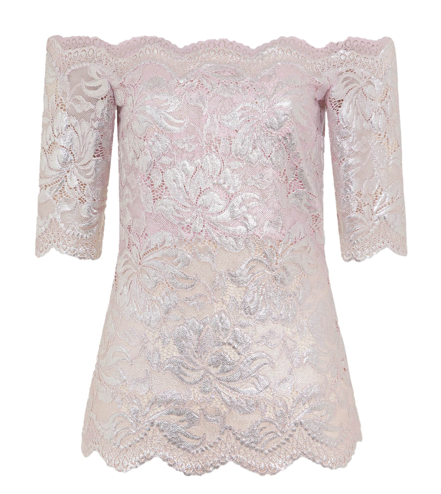 RABANNE Haut Top Short Sleeves Powder Pink And Silver