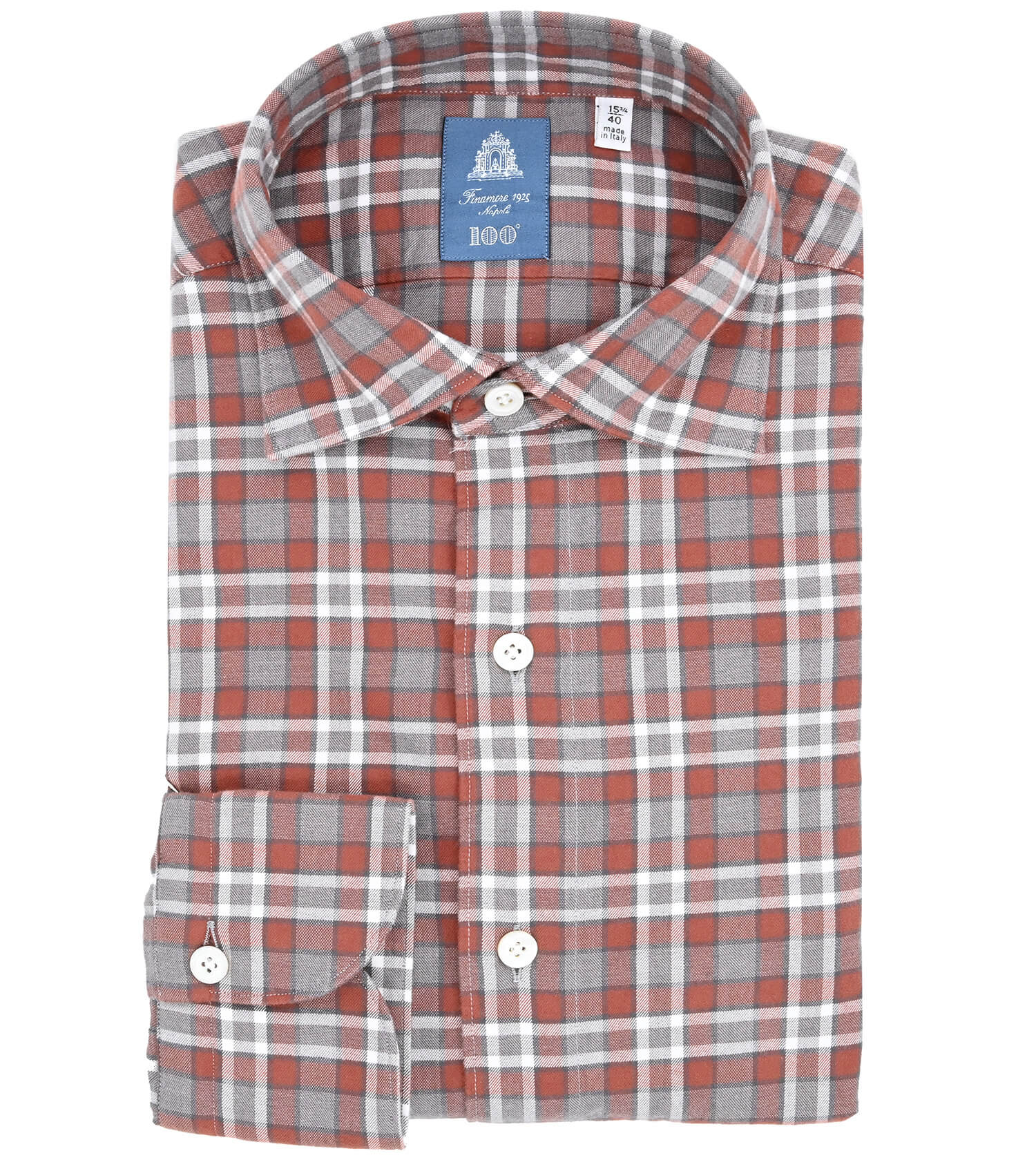 FINAMORE Brushed Cotton Plaid Sport Shirt