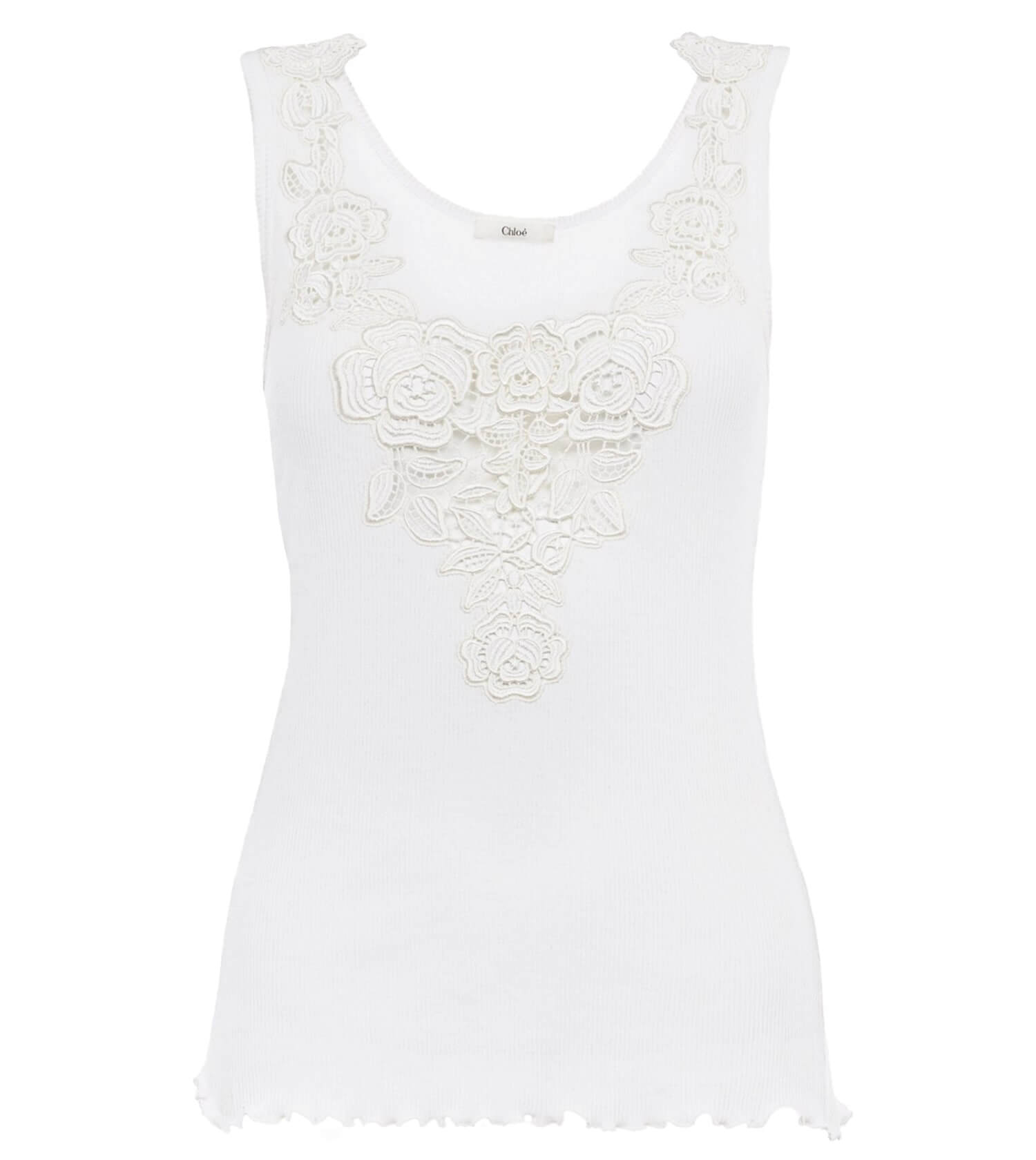 CHLOÉ Tank Top In Cotton Jersey And Guipure