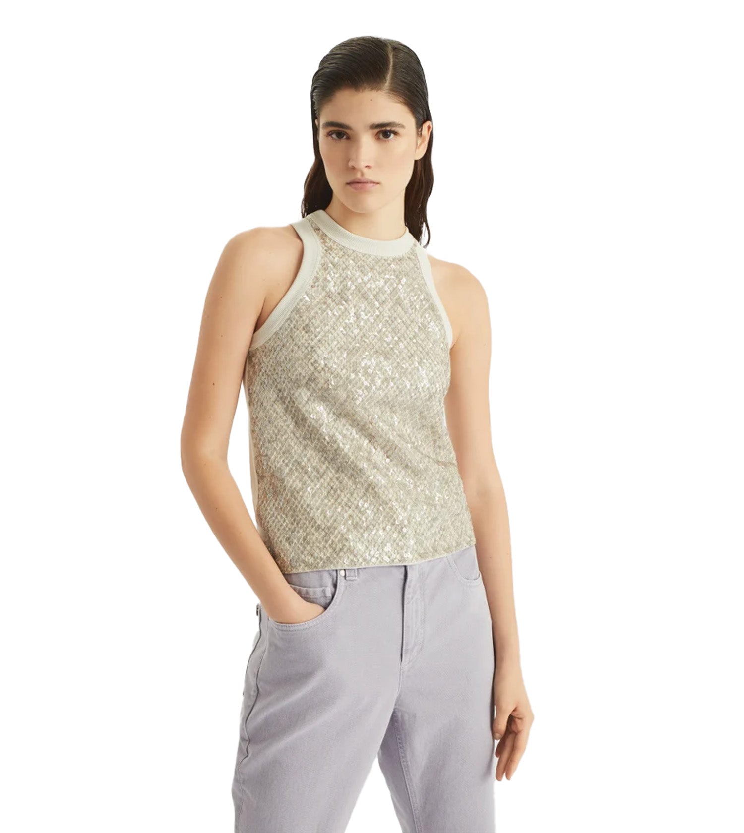 Title
BRUNELLO CUCINELLI Sleeveless Tank Top With Pailette Detail
