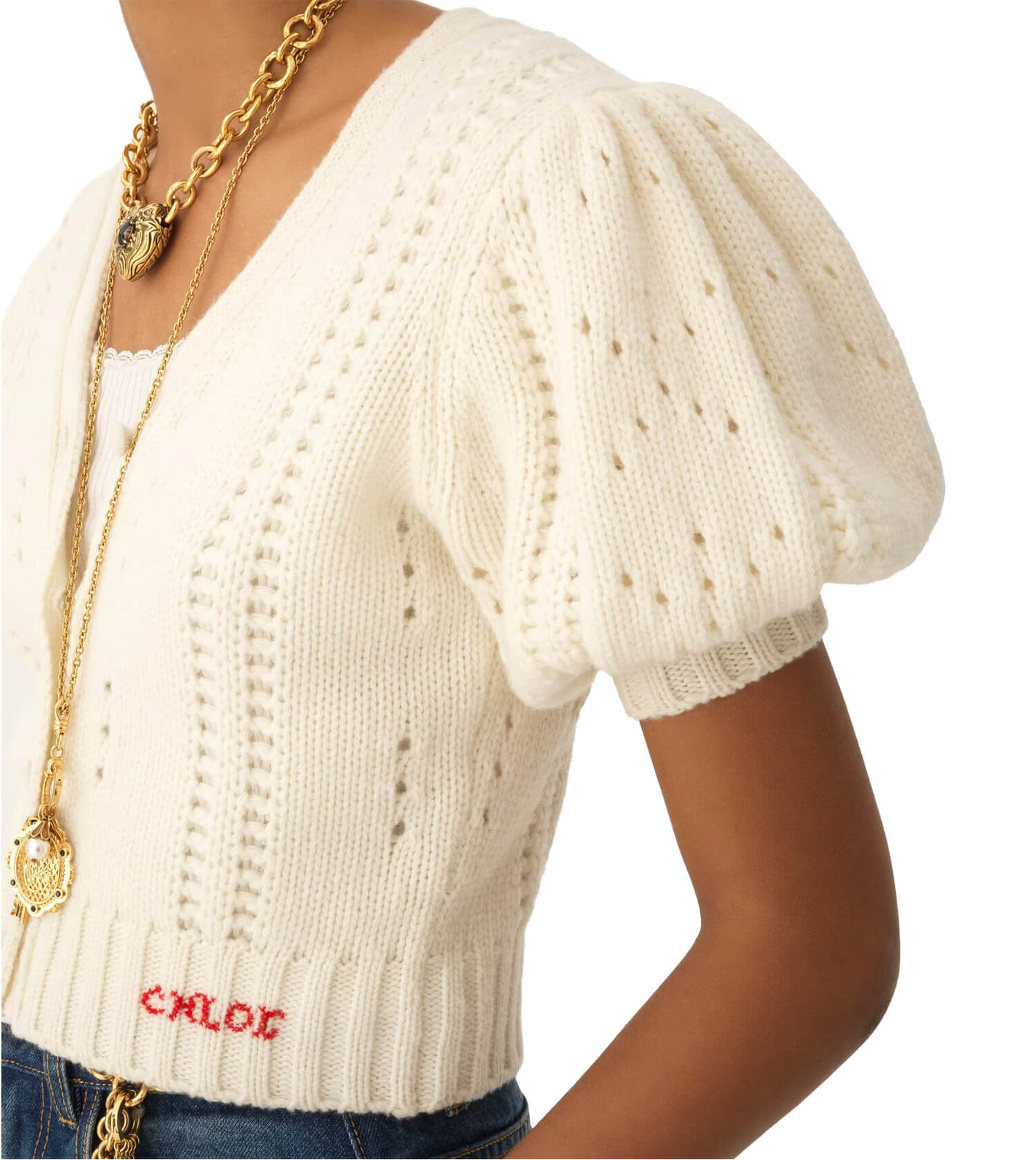 CHLOÉ Puff Sleeve V-neck Sweater