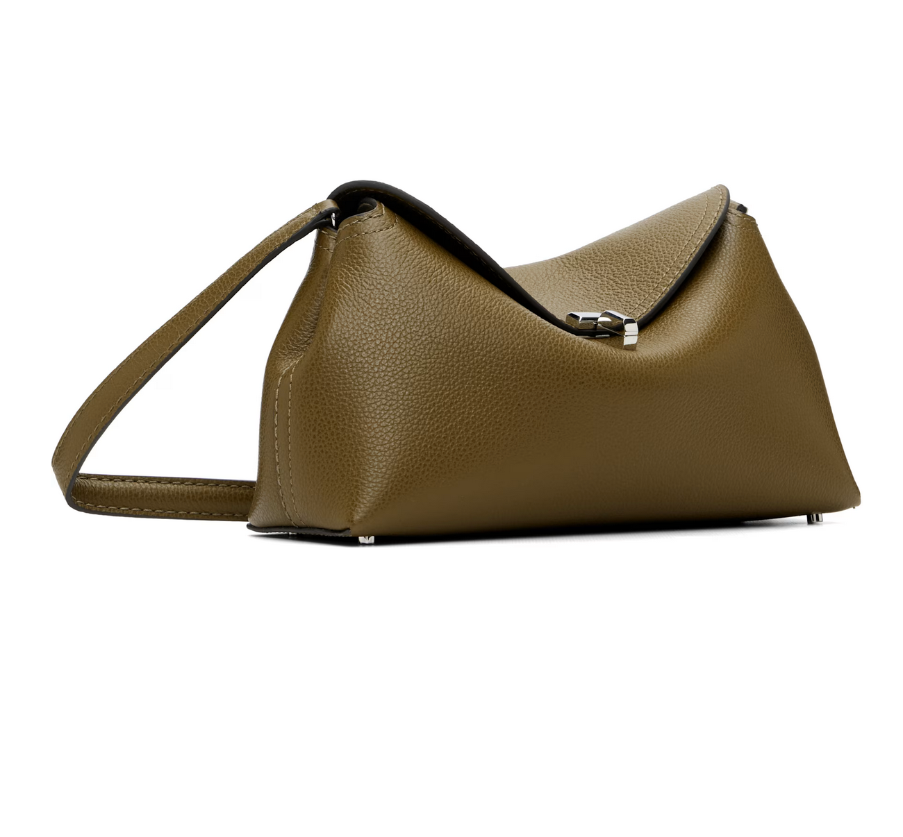 Green handbag with a strap on a white background