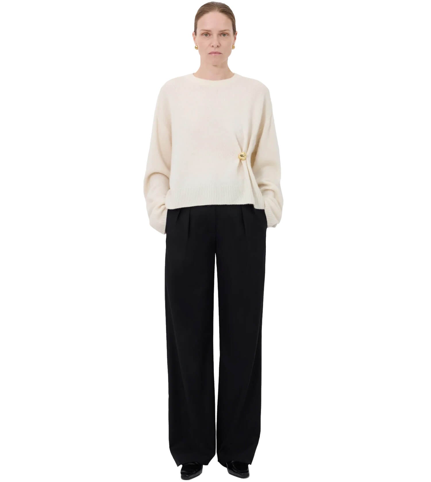 LOULOU STUDIO Bill Drapped Cashemere Sweater With Metalic Ornament