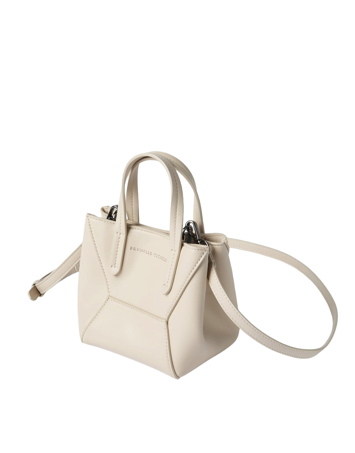 Beige handbag with a shoulder strap on a white background
