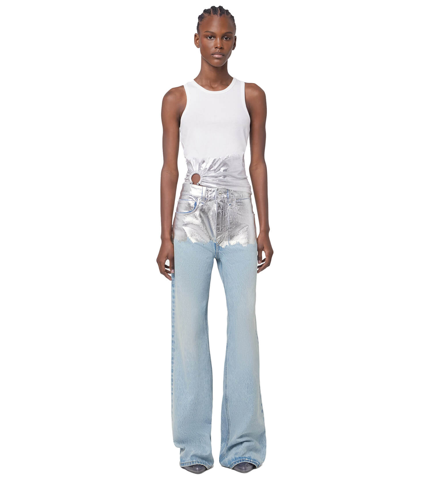 RABANNE Tee Shirt Slim White And Silver