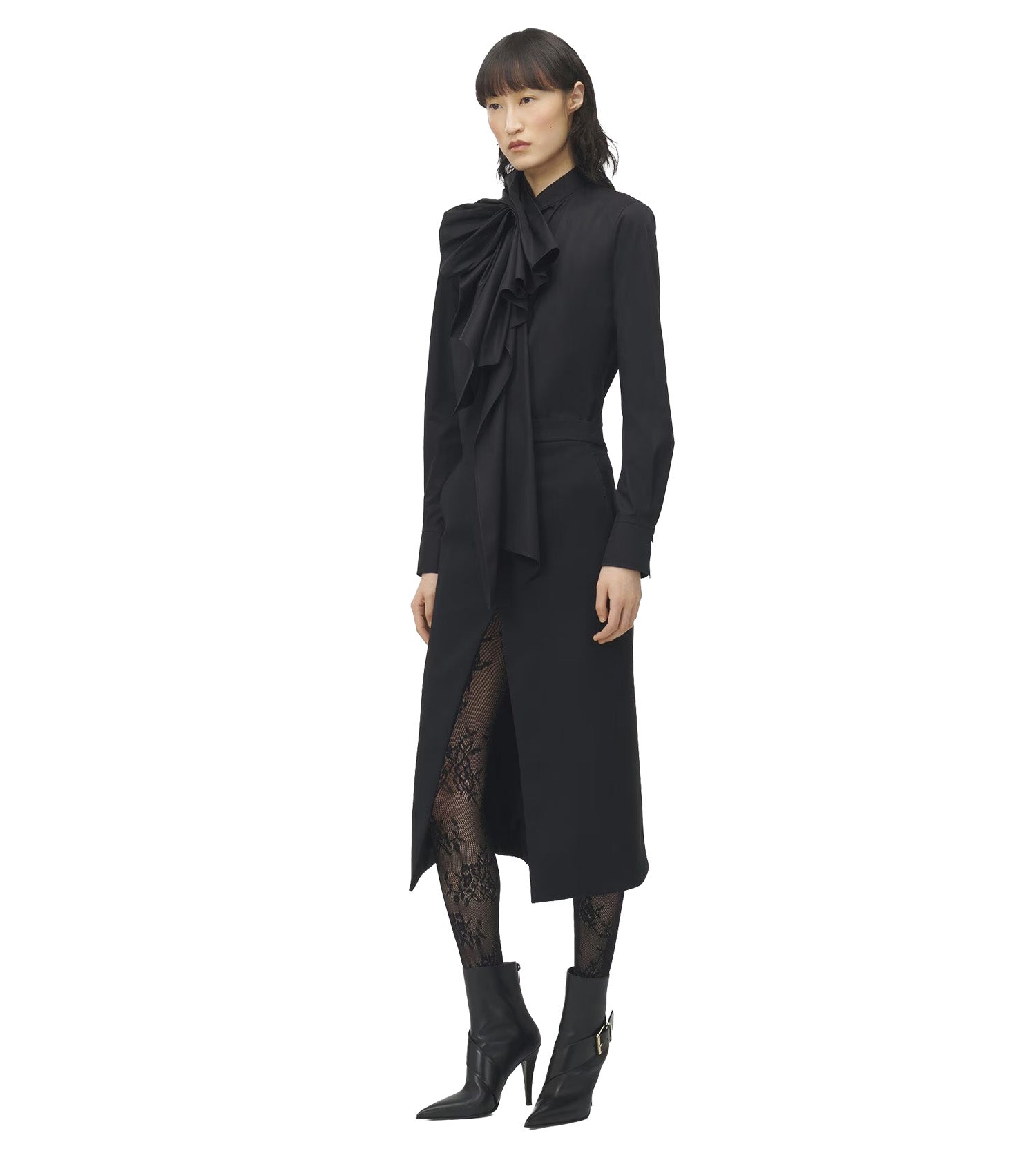 MQUEEN Women's Ruffled Cotton Shirt in Black