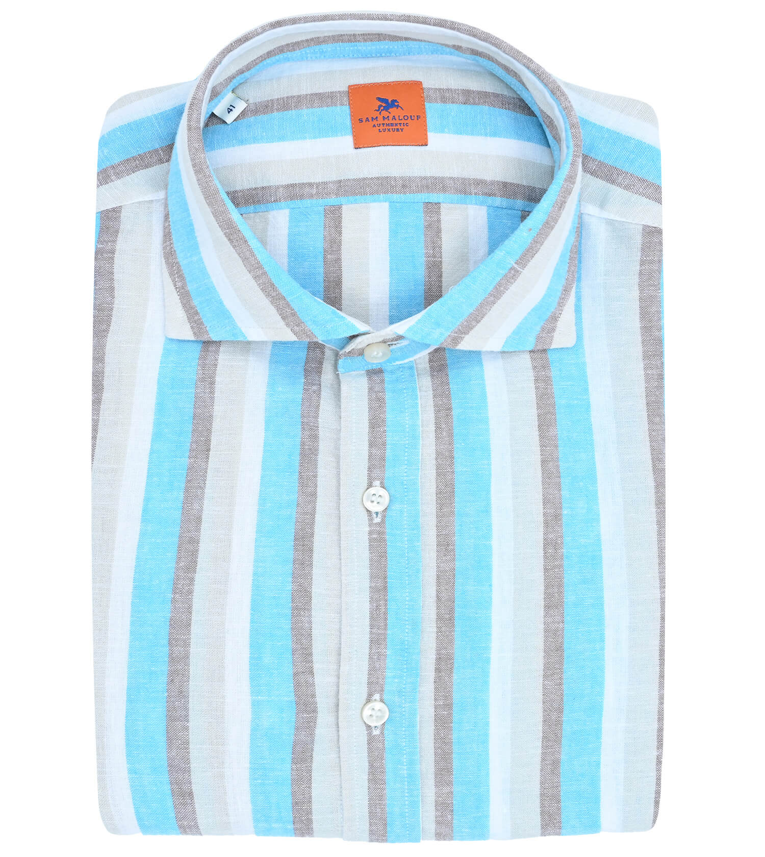 SAM MALOUF Orange Label Washed Multi Stripe Cotton/Linen Long Sleeve Sport Shirt