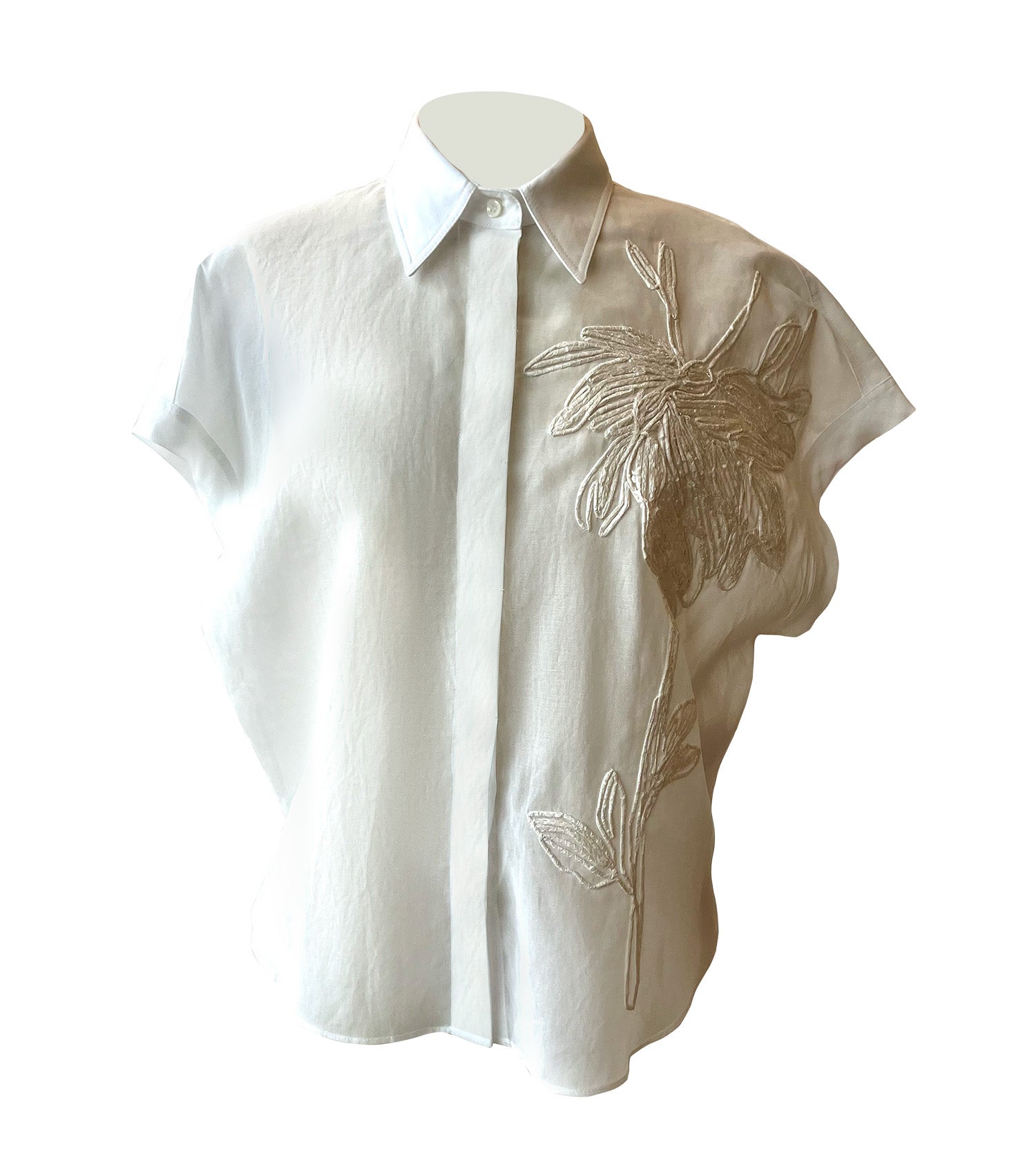 BRUNELLO CUCINELLI Short Sleeve Top with Embroidery Detail