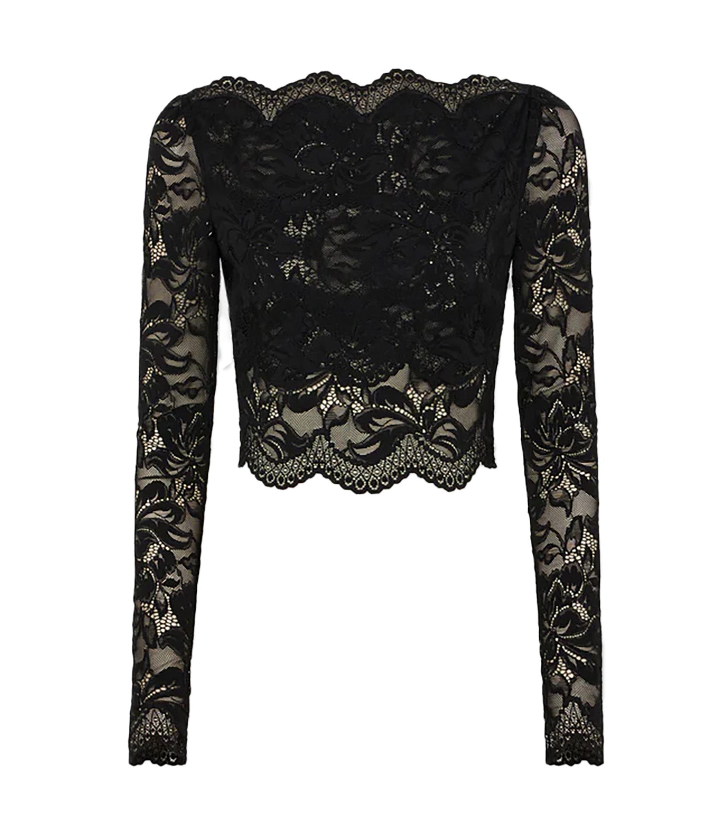 RABANNE Black Lace Top With Bardot Collar