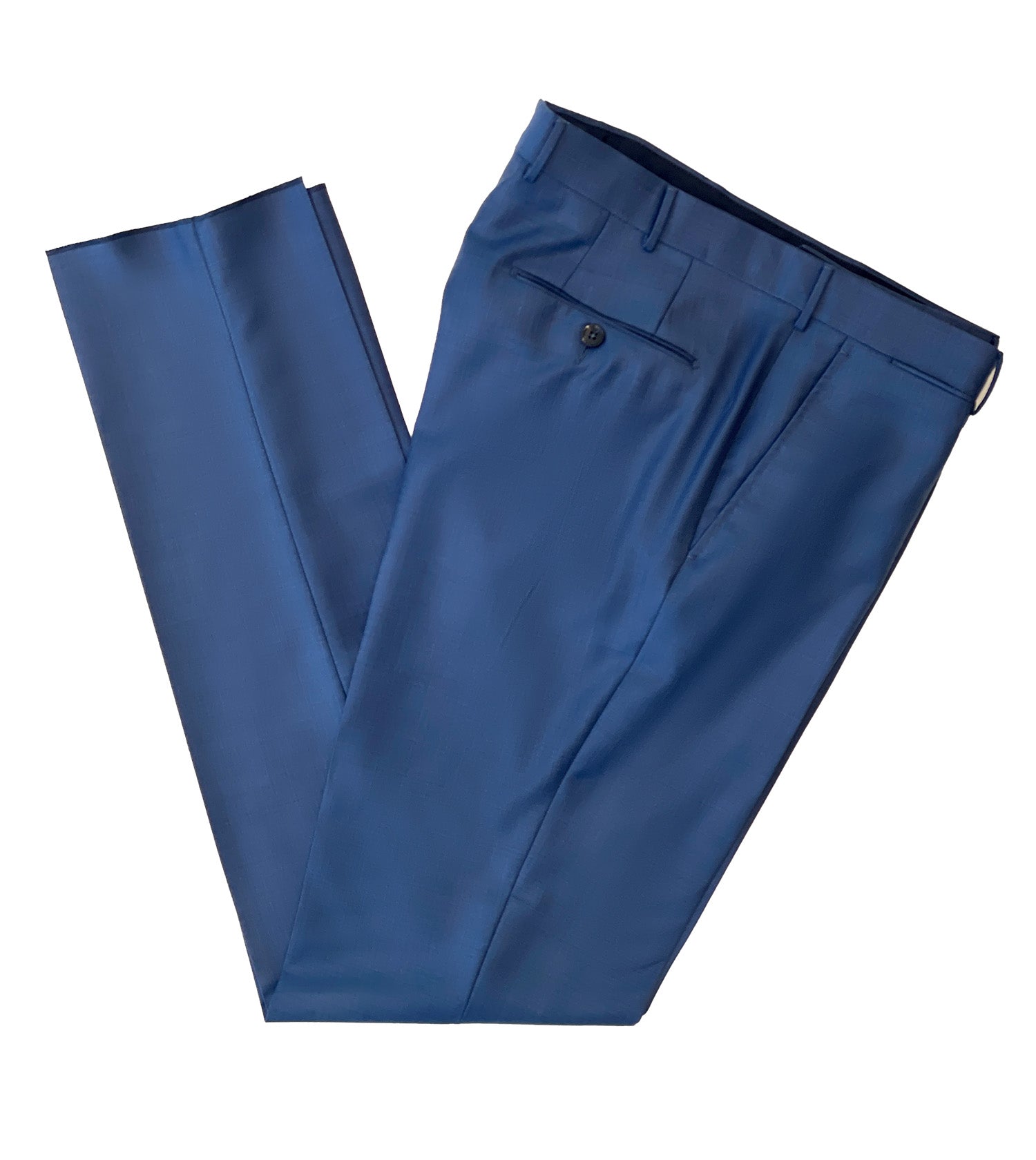 ZEGNA Blue Solid Trofeo Flat Front Pants