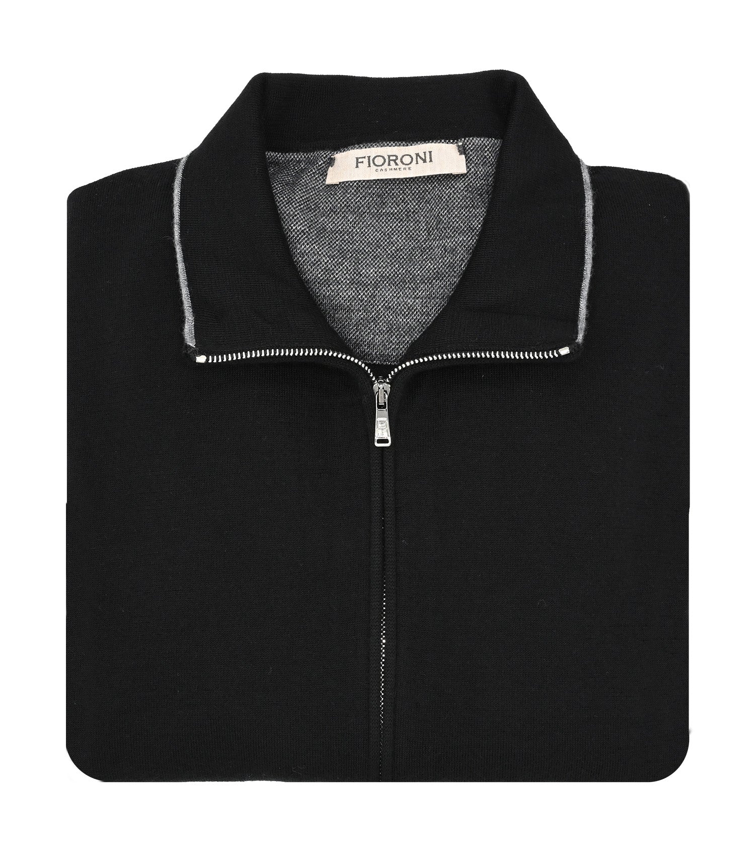 FIORONI CASHMERE Black Cashmere Silk Full Zip Sweater