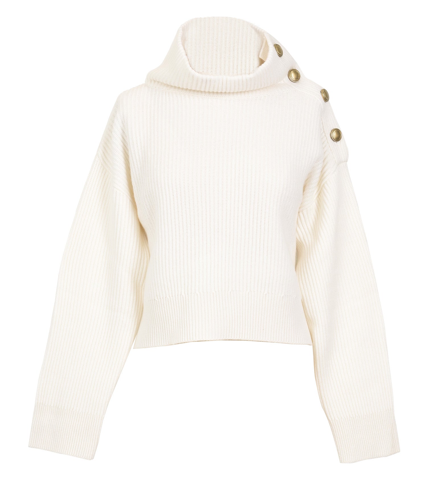 BRUNELLO CUCINELLI Wool Cashmere Ribbed Mock Neck With Nautical Buttons