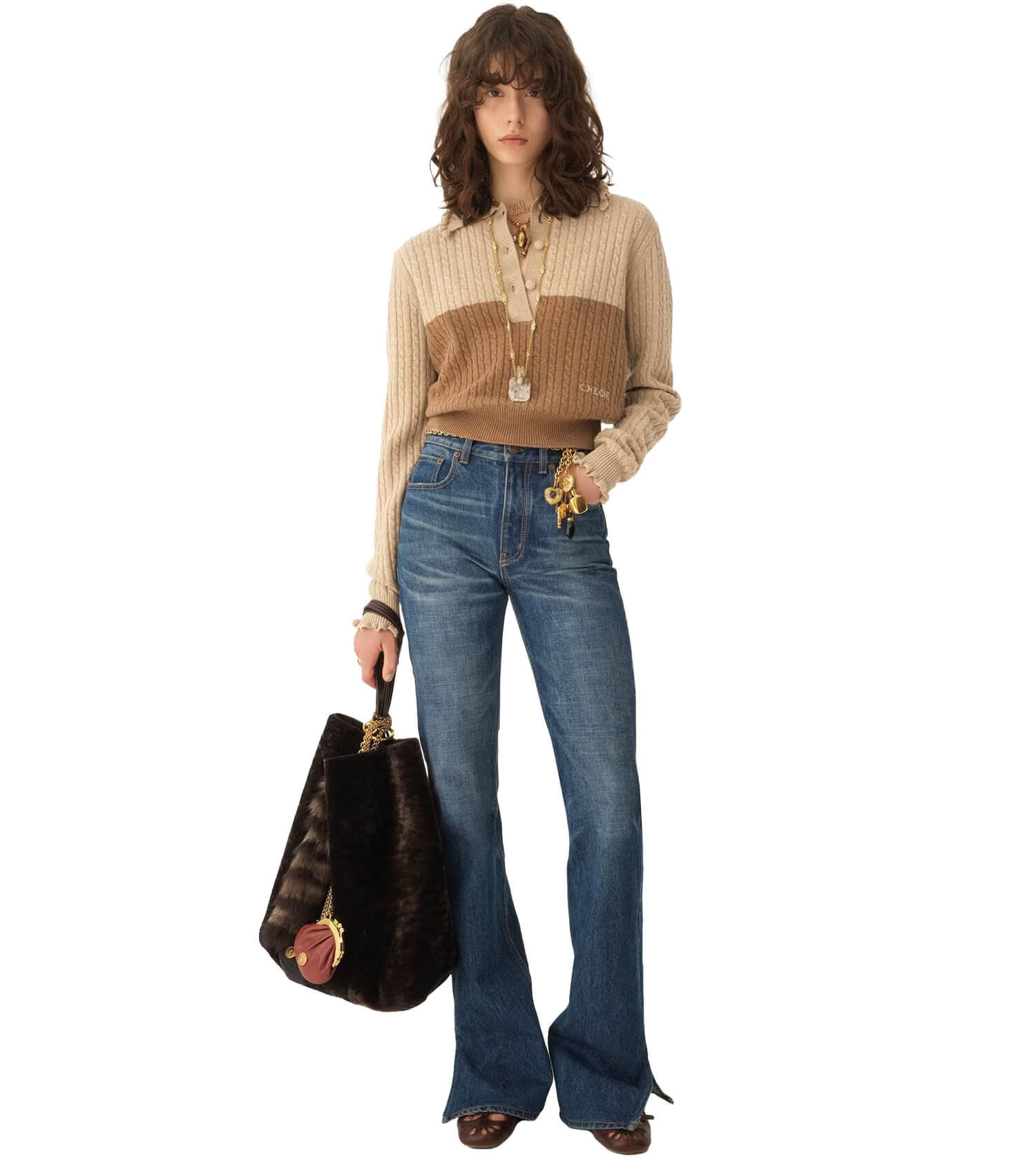 CHLOÉ Color Block Polo Sweater