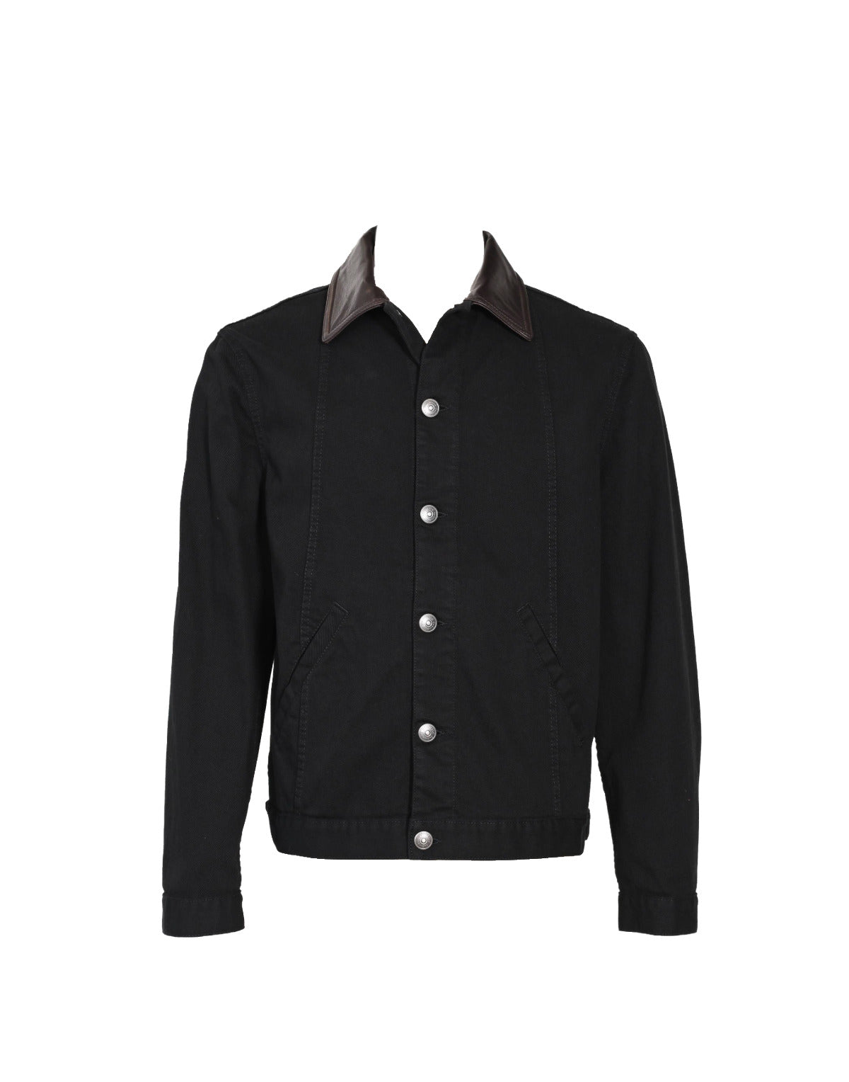 Black jacket with white buttons on a white background